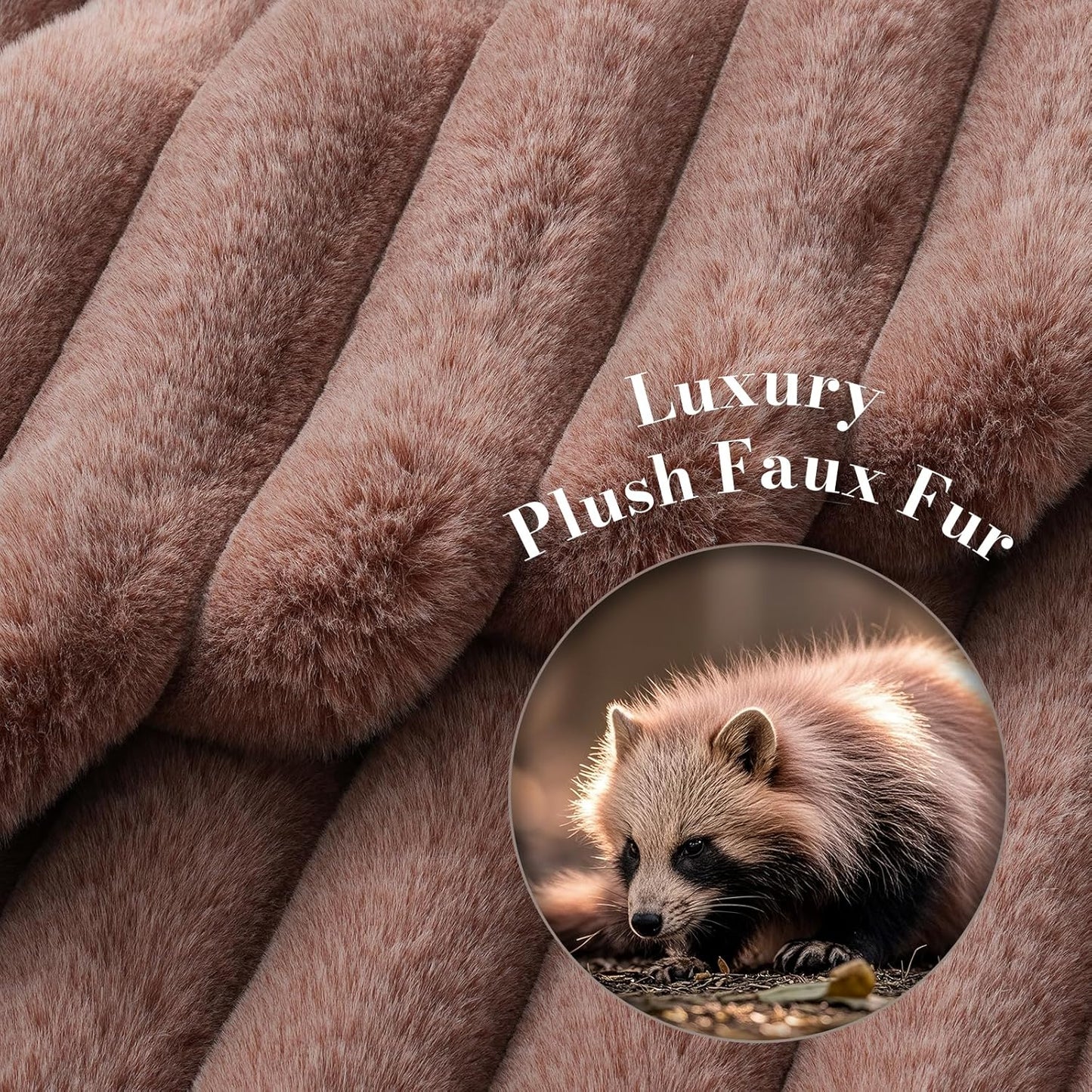 Amélie Home Faux Fur Throw Blanket for Couch, Ultra Cozy Fuzzy Fluffy Fur Luxurious Soft Striped Plush Gift Blankets for Family Sofa Chair Bedroom, 55"x70", Cationic Fox Pink Brown