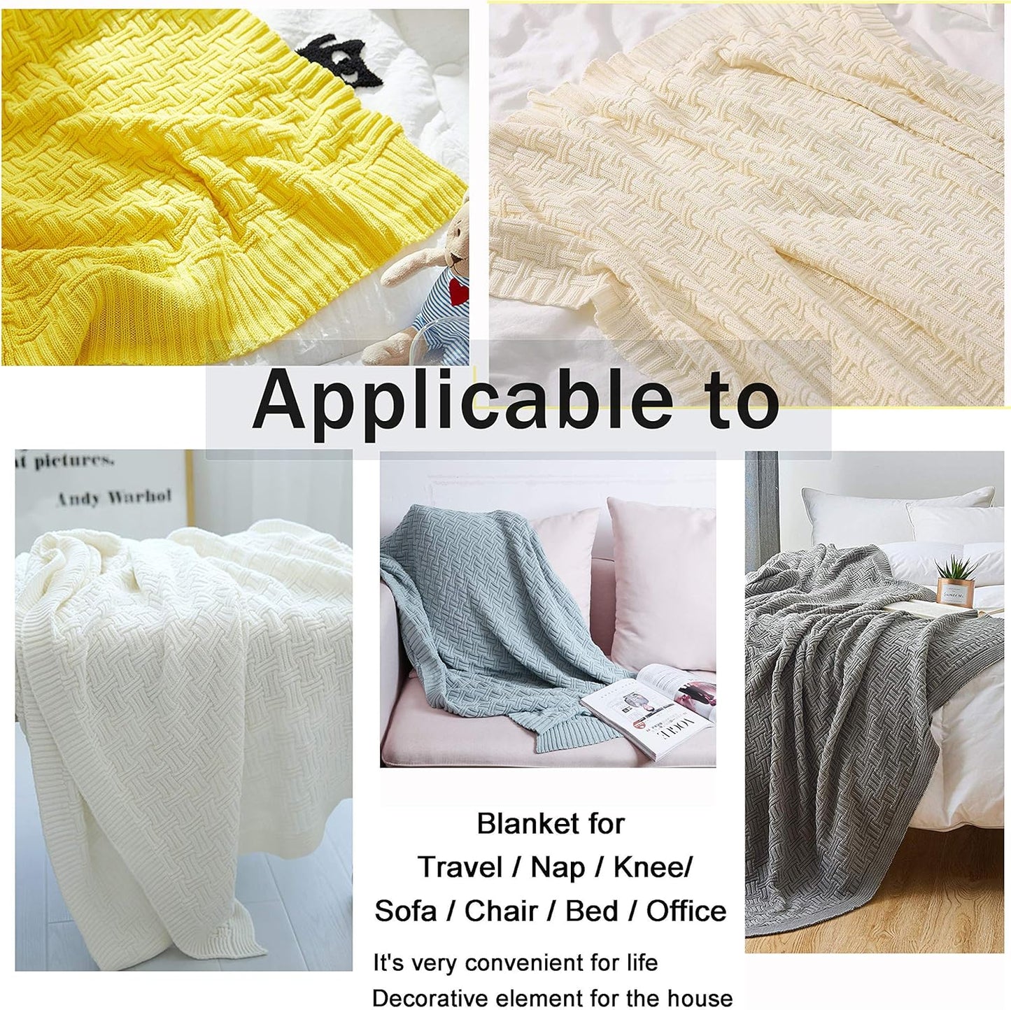 Cable Knit Throw Blanket for Couch Sofa Car Home Decor 51 x 70in