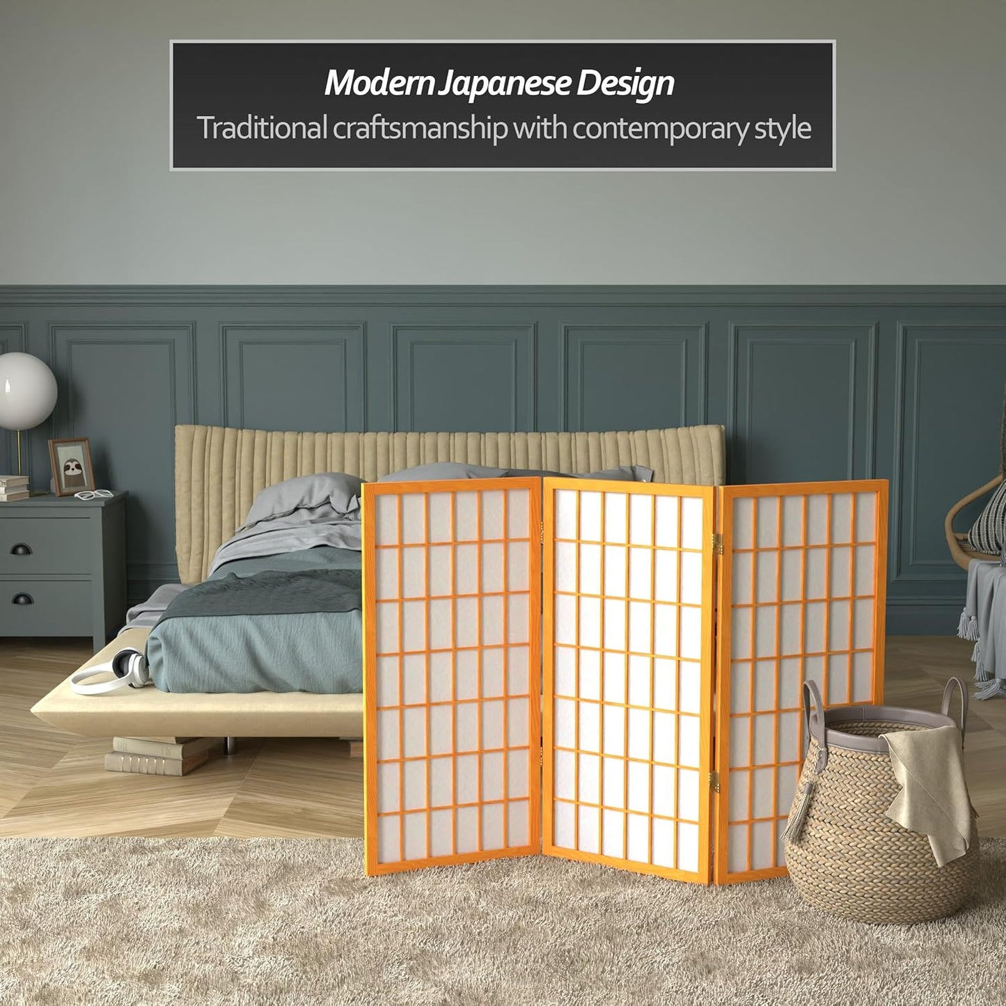 3 ft. Short Window Pane Shoji Screen - Honey - 3 Panels