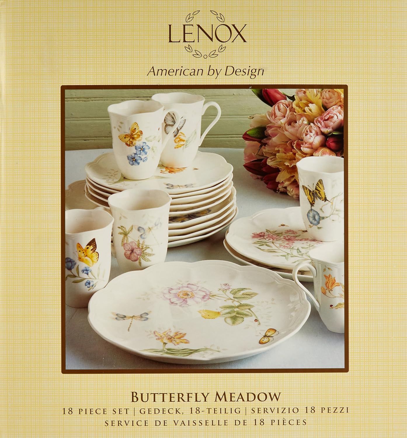 Lenox Dinnerware Set, Butterfly Meadow 18-Piece Set, Service For 6, White Porcelain, Butterfly And Flower Designs, Plates And Bowls Sets, Dishwasher Safe, Home & Kitchen (18 Pieces, Assorted)