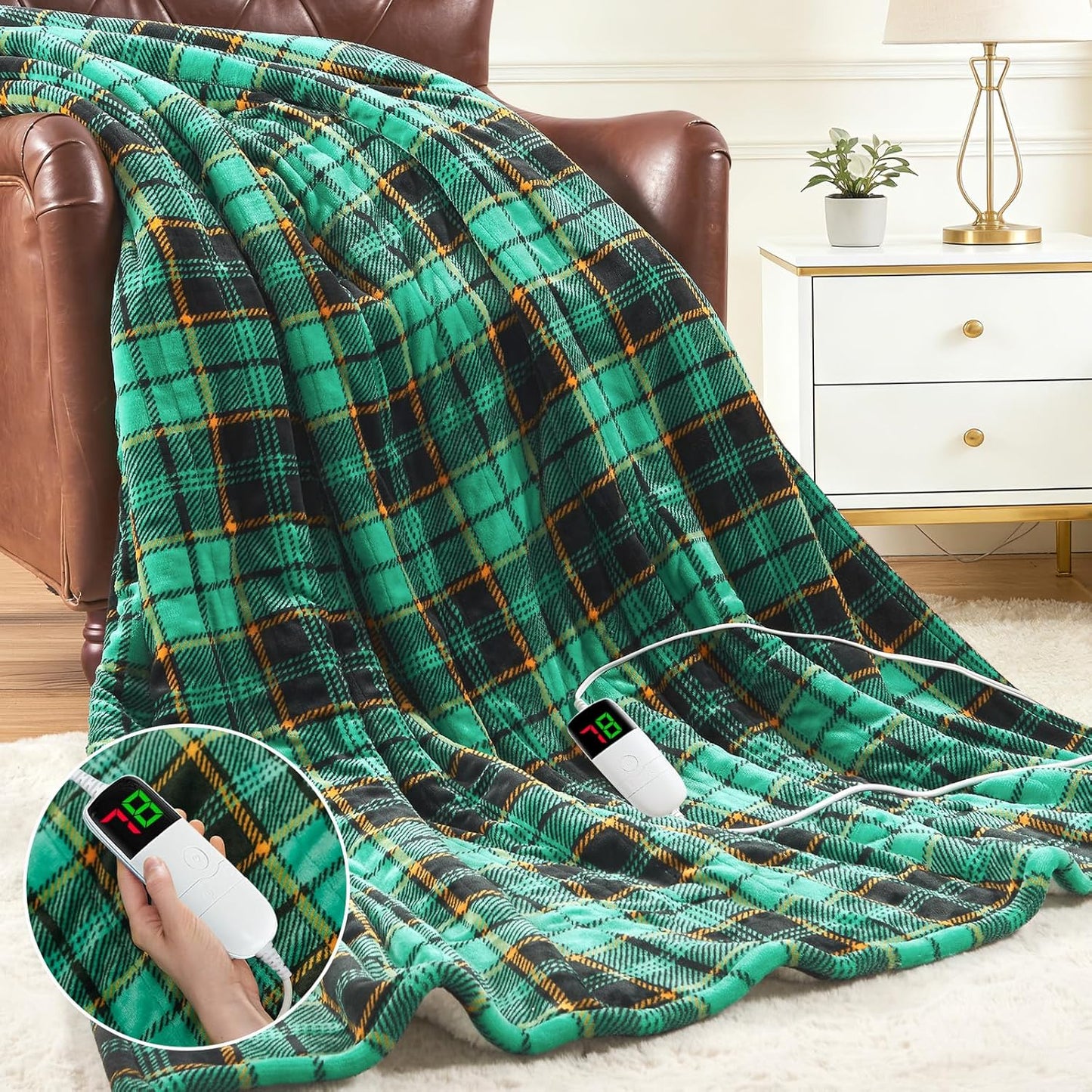 OCTROT Heated Blanket Electric Full Size 72X84, Heating Throw with 10 Heating Levels & 8 Hours Auto Off, Checkered Plaid Sherpa Blanket Warmer for Adults, Fast Heat and Washable, in Purple