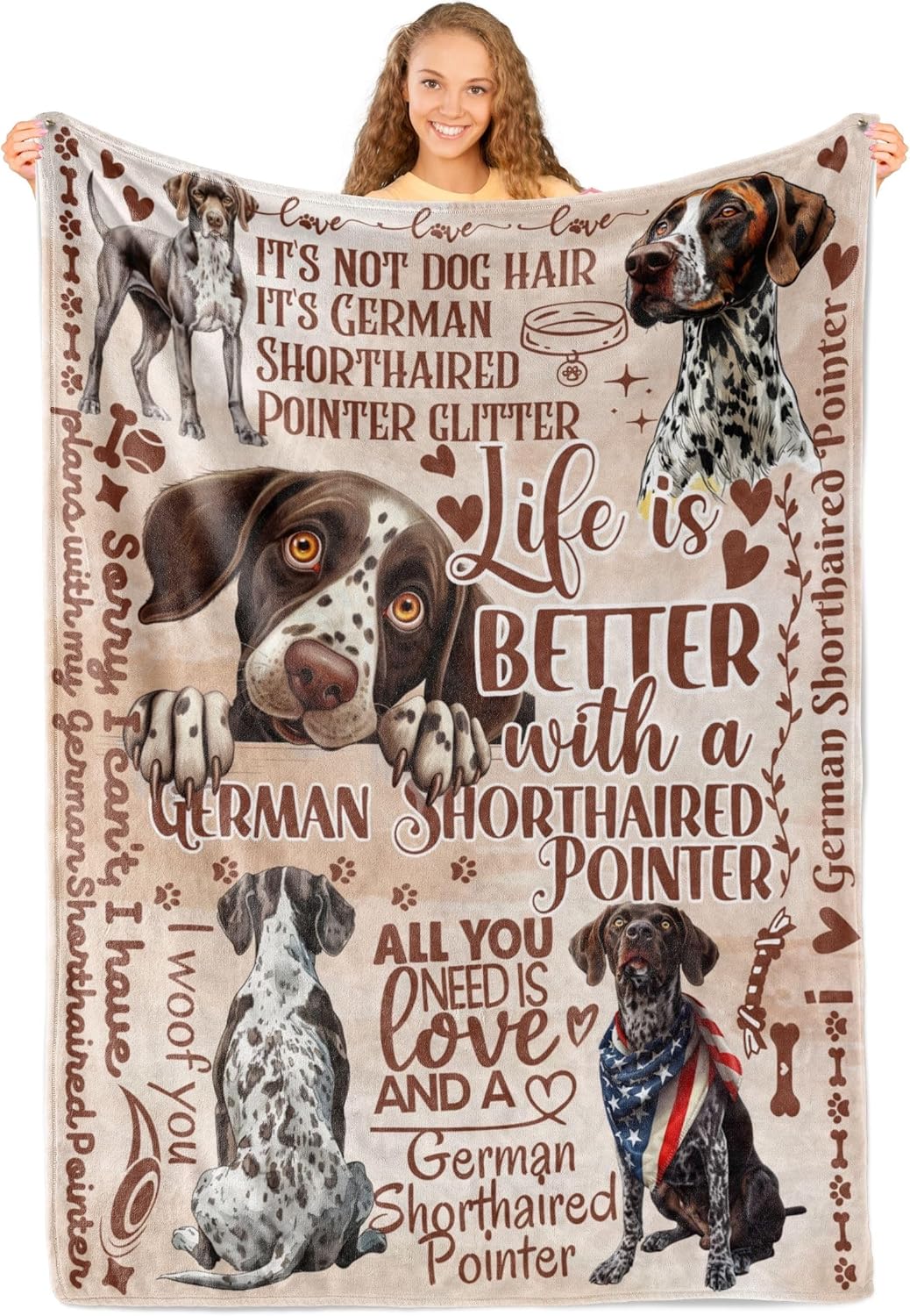 German Shorthaired Pointer Gifts for Women, Flannel Throw Blanket for Dog Mom Dad Owner Wiener Dog Lovers, 50 x 65 Inches, Beige