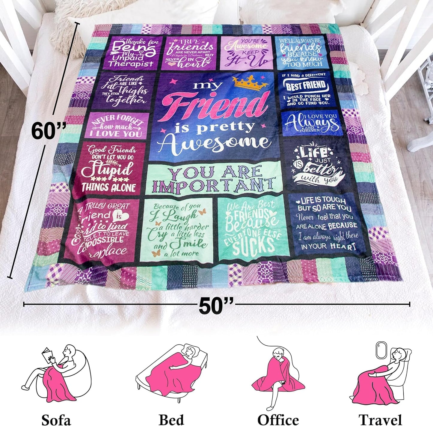 Best Friend Blanket, Best Friend Birthday Gifts for Women, Friendship Gifts for Women, Mother's Day Graduation Gifts for Best Friends, Bestie Gifts for Woman Throw Blanket 60"X50"