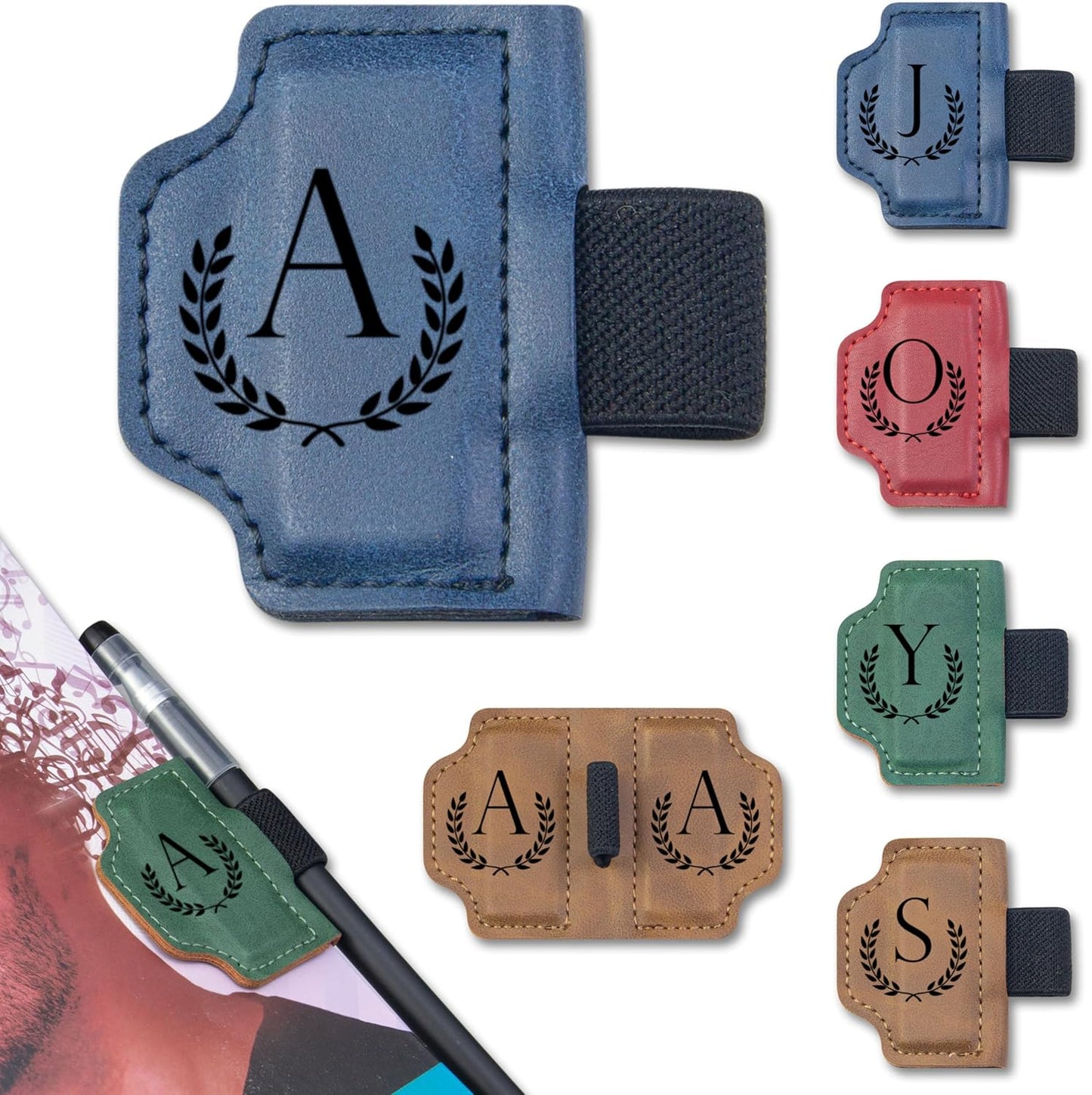 Custom Bygone Mark Bookmark with Pen Holder, Erebloom Personalized Magnetic Leather Pen Holder Bookmark with Initial, Leather Magnetic Book Marks for Men Women Readers,Book Lovers (Blue, A)