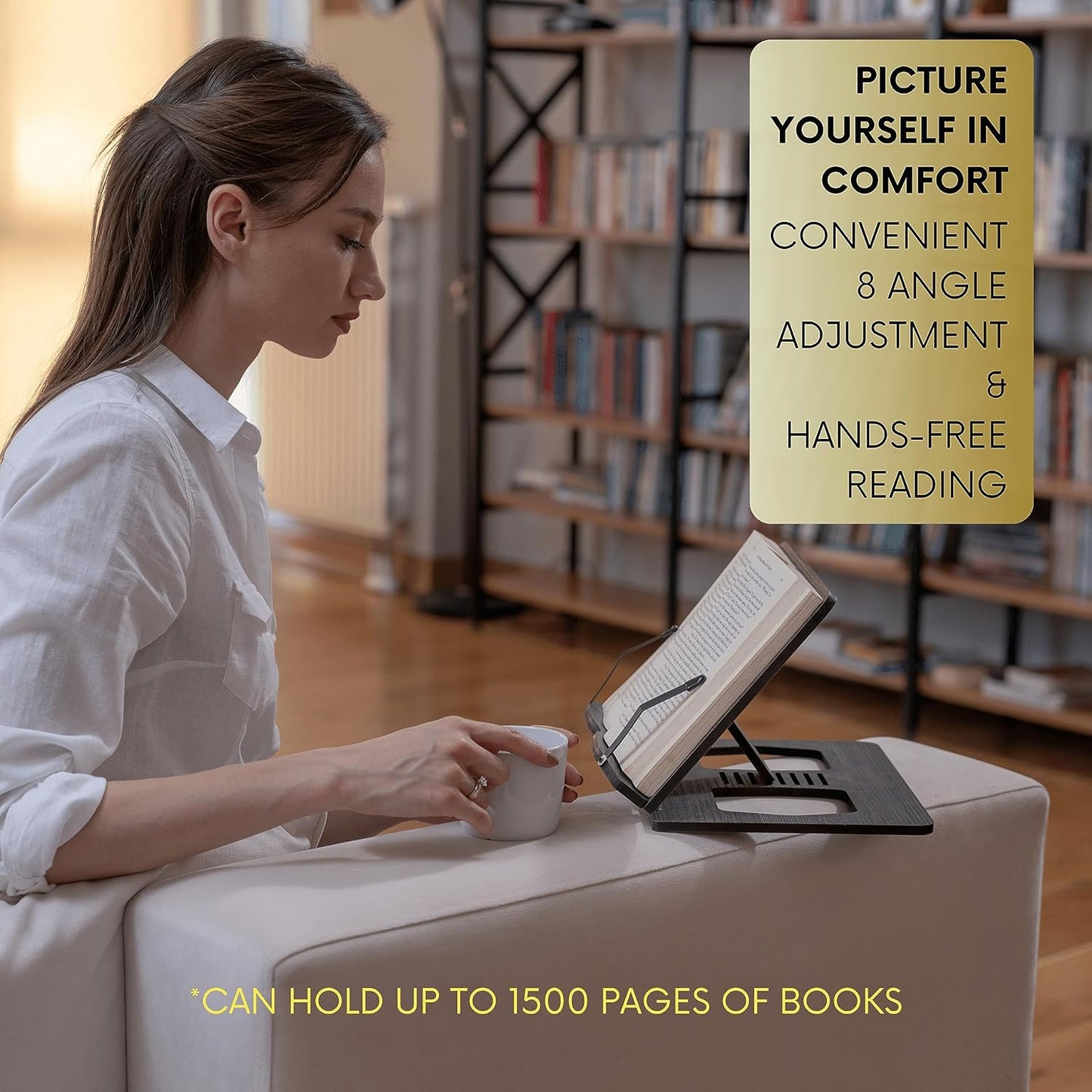 Book Stand, Book Holder, Reading Stand, Cookbook Holder, Recipe Book Stand, Wooden Book Stands for Reading, Cookbook Stand for Kitchen, Book Holder for Reading in Bed (Cambridge)
