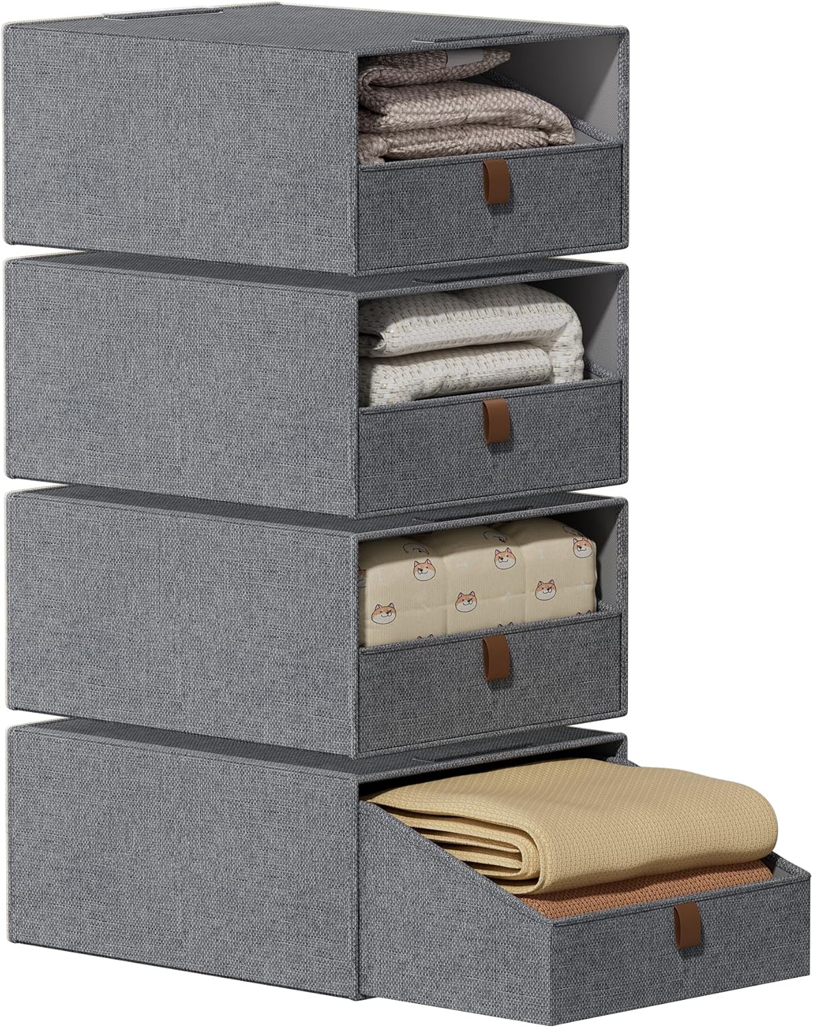 4-Pack Storage Bins with Drawers Large Closet Organizers and Storage Stackable Fabric Clothes Storage Box Collapsible Closet Drawers Organizer for Bedroom Living Room Under Bed (Deep Grey, 21L*4)