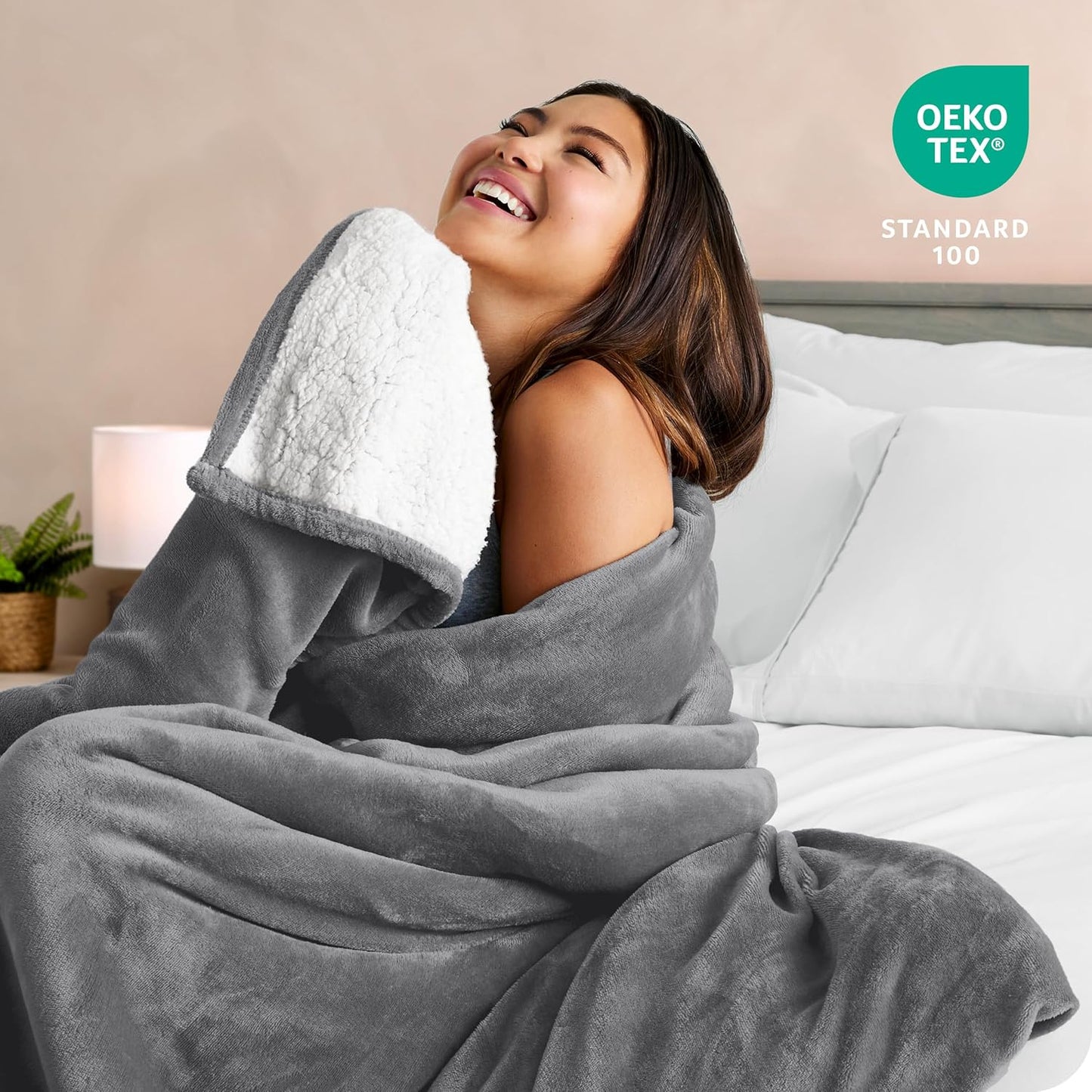 Bare Home Sherpa Fleece Blanket - Throw/Travel Size - Blanket for Bed, Sofa, and Couch - Warm & Lightweight - Fluffy & Soft - Reversible (Throw/Travel, Grey)