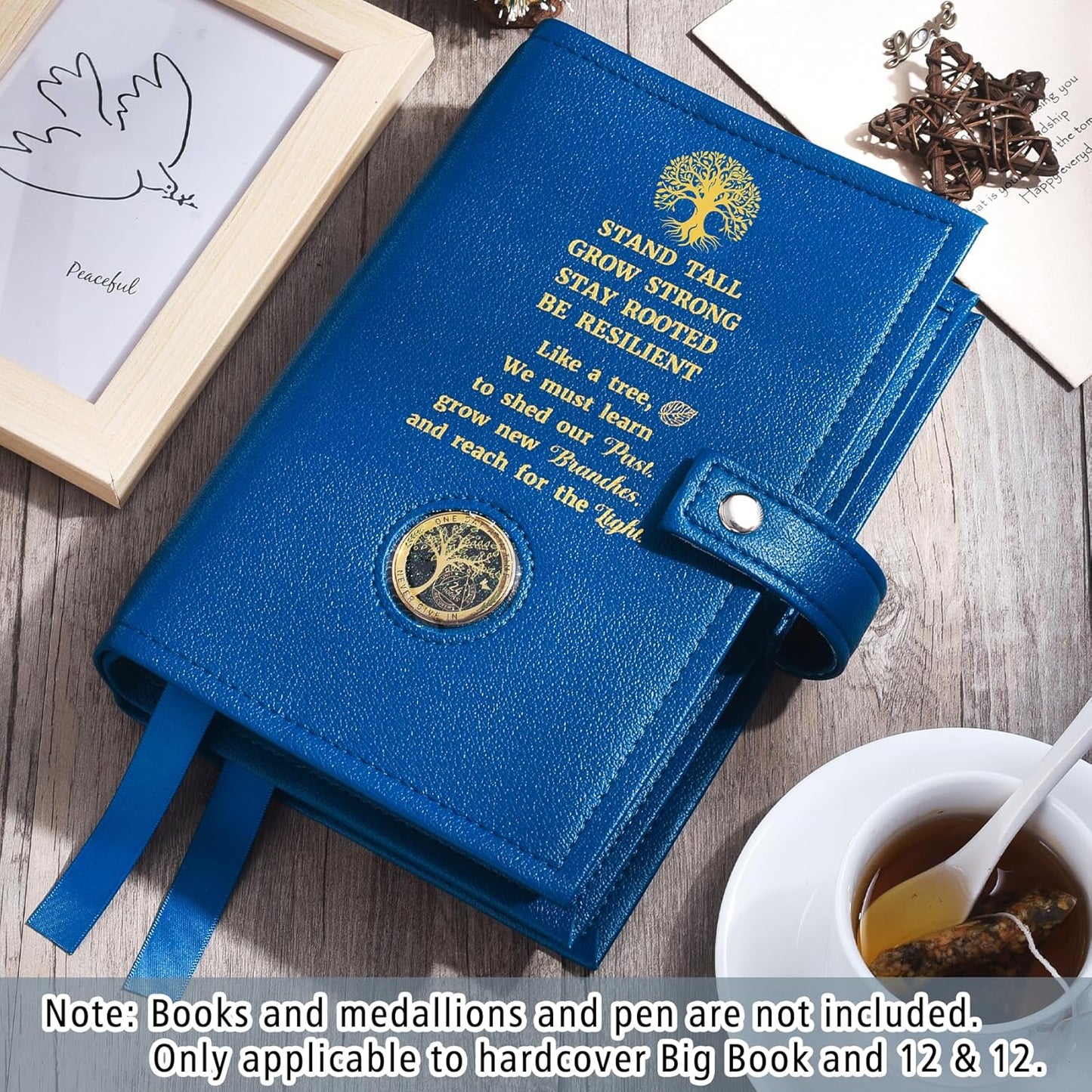 LParkin Double AA Big Book Cover with Coin Holder, PU Leather AA Book Covers for Hardcover, Fits Big Book and 12 Steps & 12 Traditions, Premium Design Like a Tree Cover