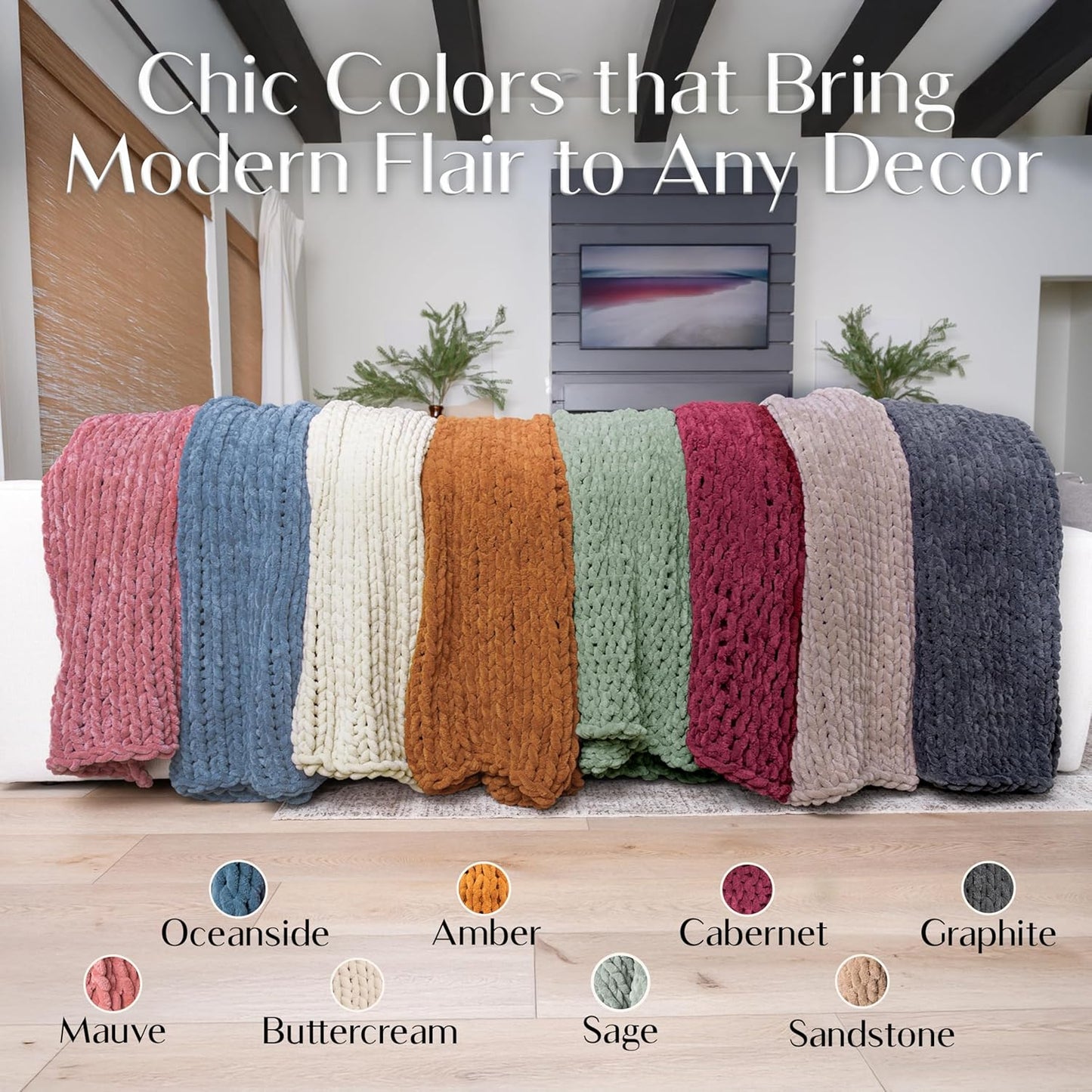 SAMIAH LUXE Chunky Knit Blanket Throw 50x60", Grey Chenille Chunky Knit Throw Blanket for Living Room Decor or Boho Decor, Thick Yarn Knitted Blankets for Couch or Bed, Cable Knitted Crochet Blankets