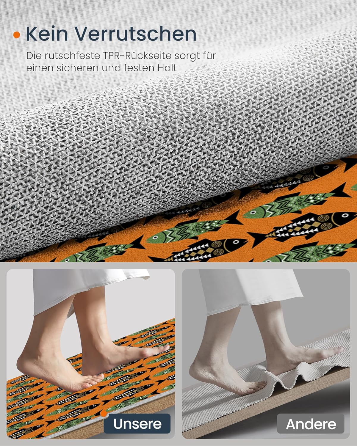 6Ft Round Washable Rug - Large Area Rug for Living Room Dining Room, Orange Soft Bedroom Carpet with Tribal-Style Fish Poster Pattern, Geometric Animals Décor, Low Pile Stain Resistant