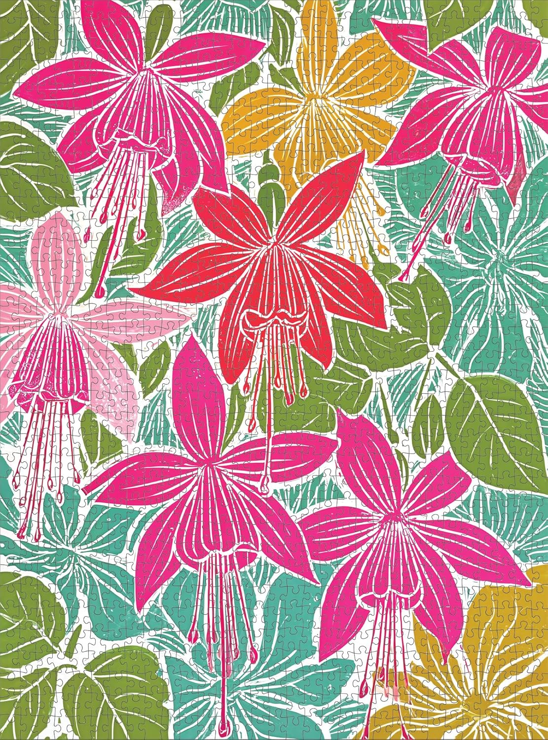 Cross & Glory - Petals in Print - 1000 Piece Jigsaw Puzzle for Adults | Colorful Fuchsia Floral Block Print for Puzzle Lovers and Art Enthusiasts