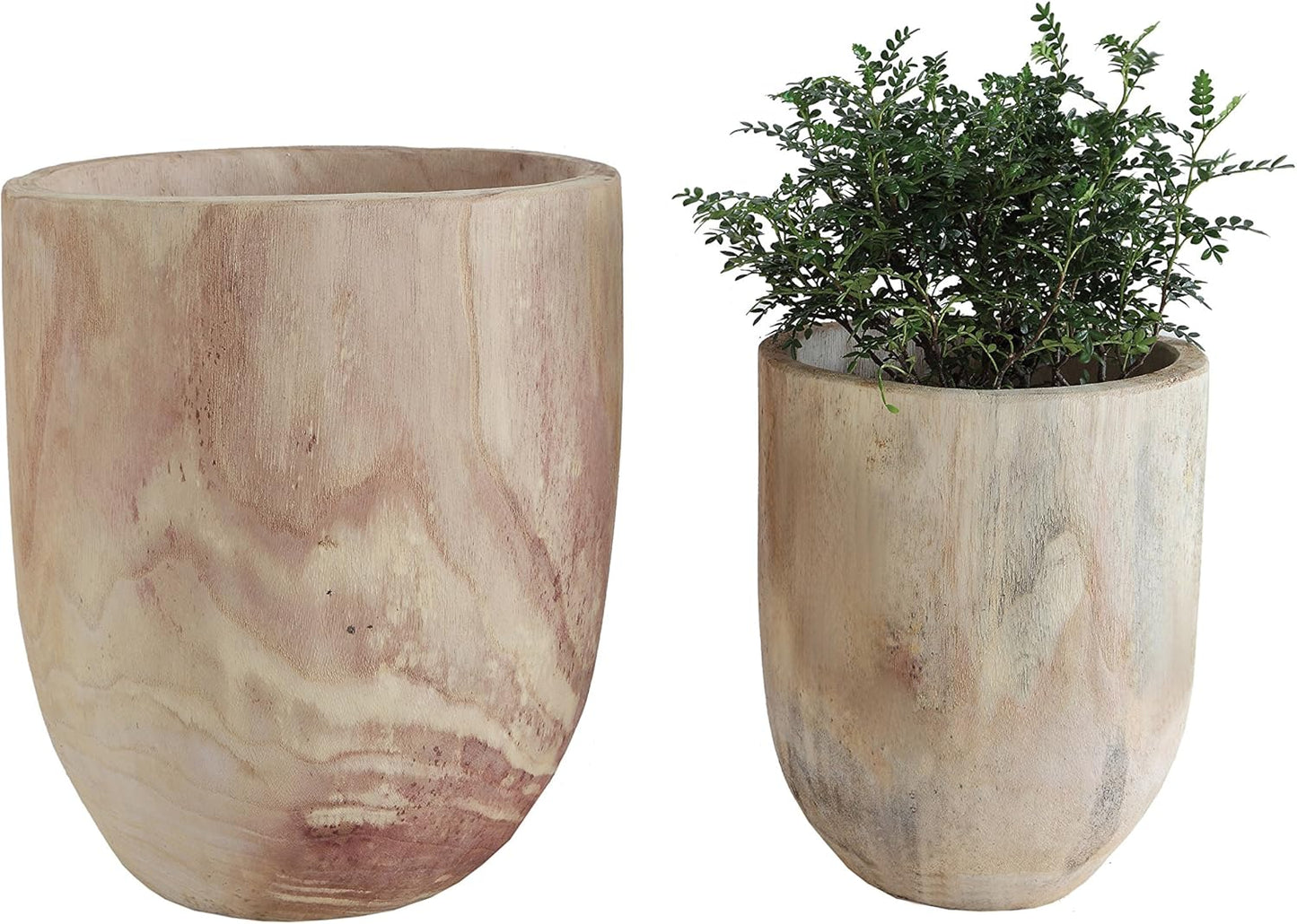 Creative Co-Op Rounded Paulownia Wood Pots (Set of 2 Sizes)
