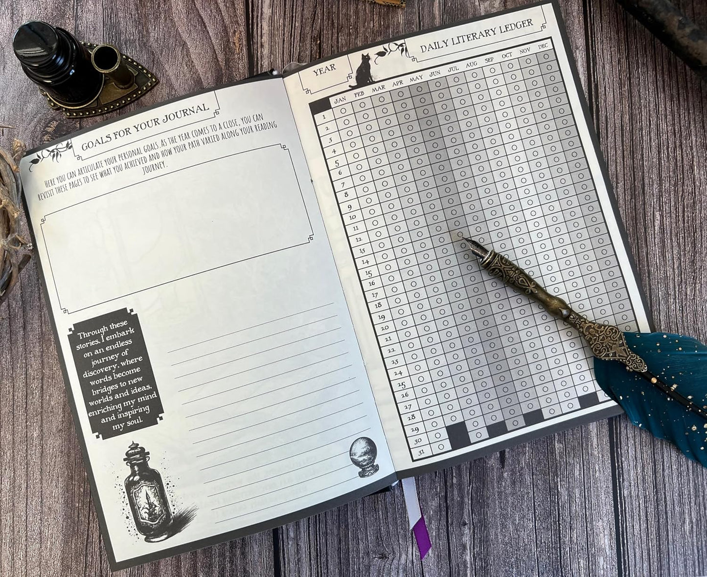 Conquest Journals Waiting for the Night Readers Journal, Gothic Inspired, Journaling for Reading, 150 Pages, 6'' x 8.5'', Lay-Flat Binding, 2 Ribbon Bookmarks & 1 Bookish Sticker Sheet, Gothcore Merch