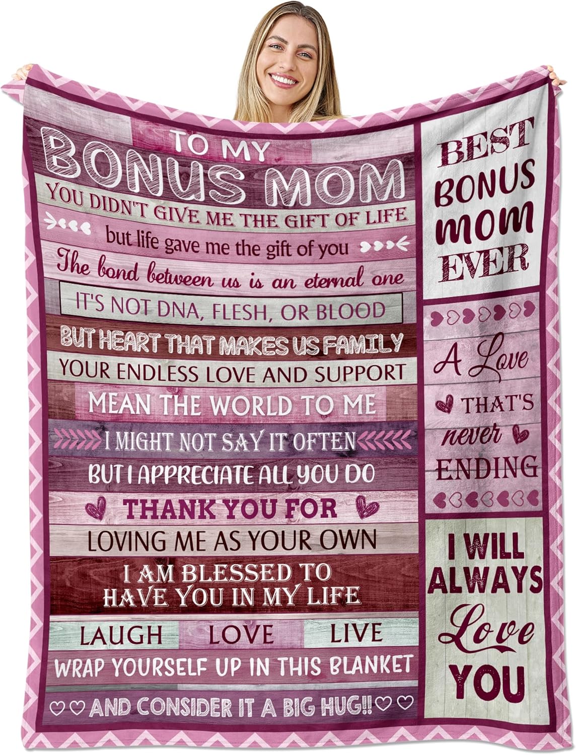 Bonus Mom, Bonus Mom Blanket 50" x 60", Soft Cozy Throw Blanket, Birthday from Stepdaughter Stepson