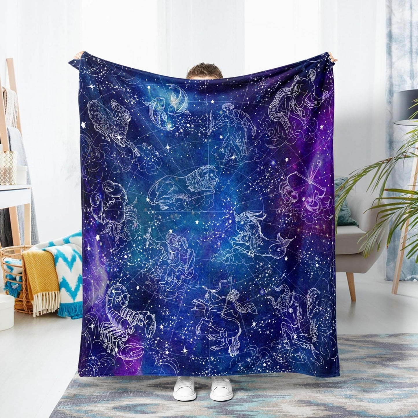 kampdream Galaxy Universe Space Fleece Throw Blanket, Starry Night Sky Mysterious Nebula Stars Mystic Astrology Cozy Nap Blankets Gift for Teens Boys Sofa Bed Couch Chair or Dorm Throws 50×60 inches