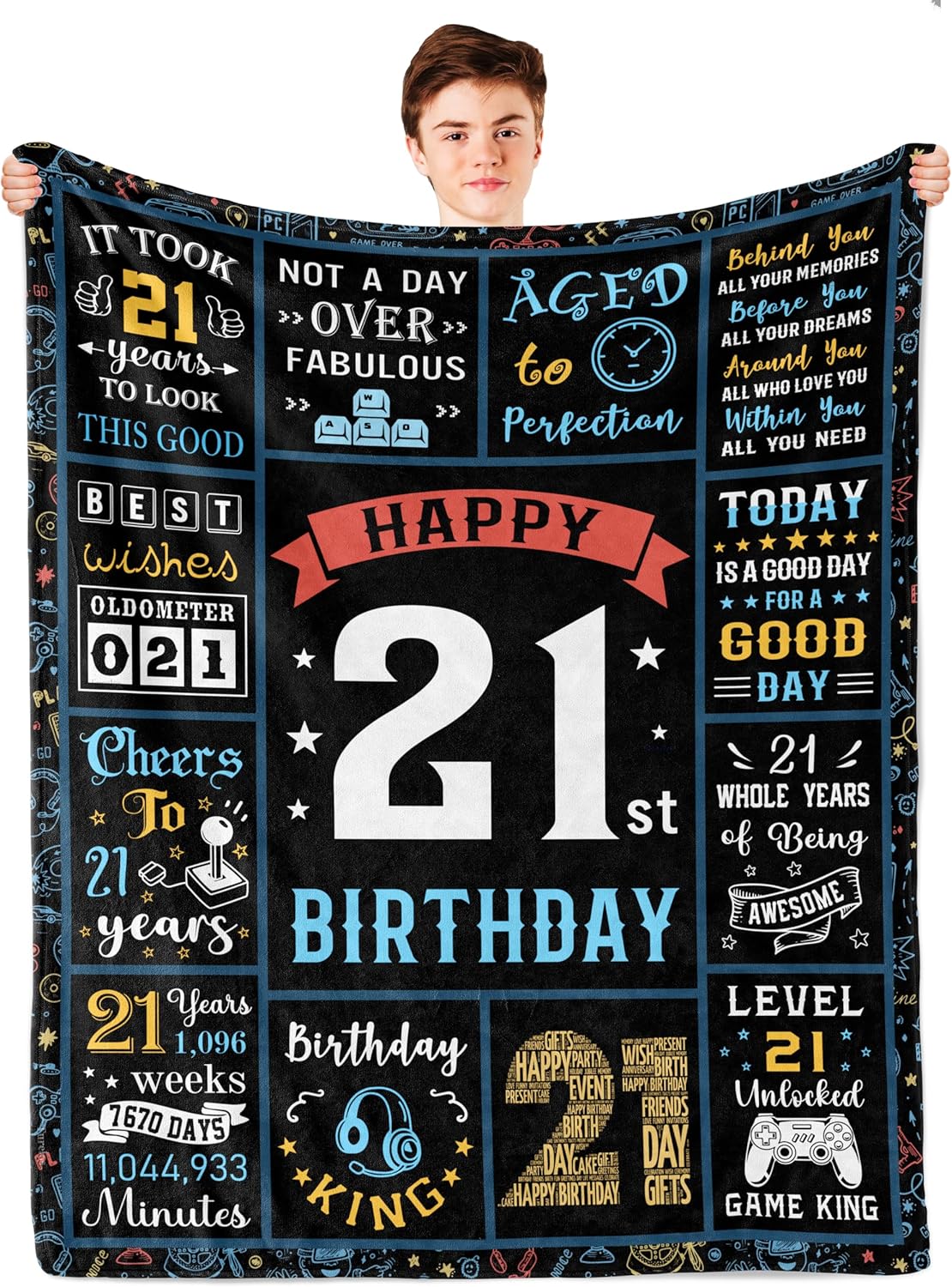 21st Birthday Gifts for Him, Best/Cool 21st Birthday Gifts for Guys/Son, 21 Birthday Gift Ideas, 21 Bday Gifts for 21 Year Old Male, 21 Year Old Bday Presents for Him Throw Blanket 60x50in