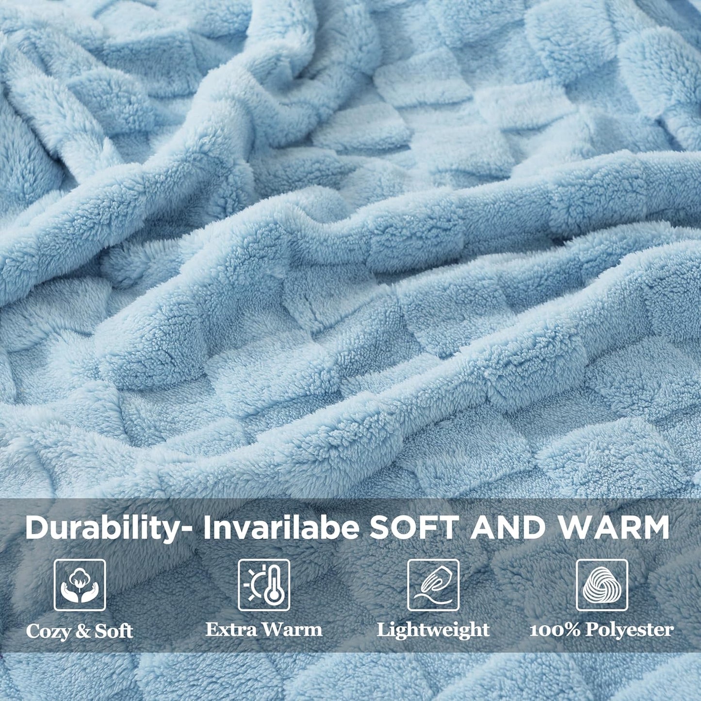 Zyrah Blue Fleece Twin for Couch Super Soft Twin Blanket 3D Checkered Design Lightweight Decorative Fuzzy Cozy Blankets for Sofa Chair Bed 60x80 Inches