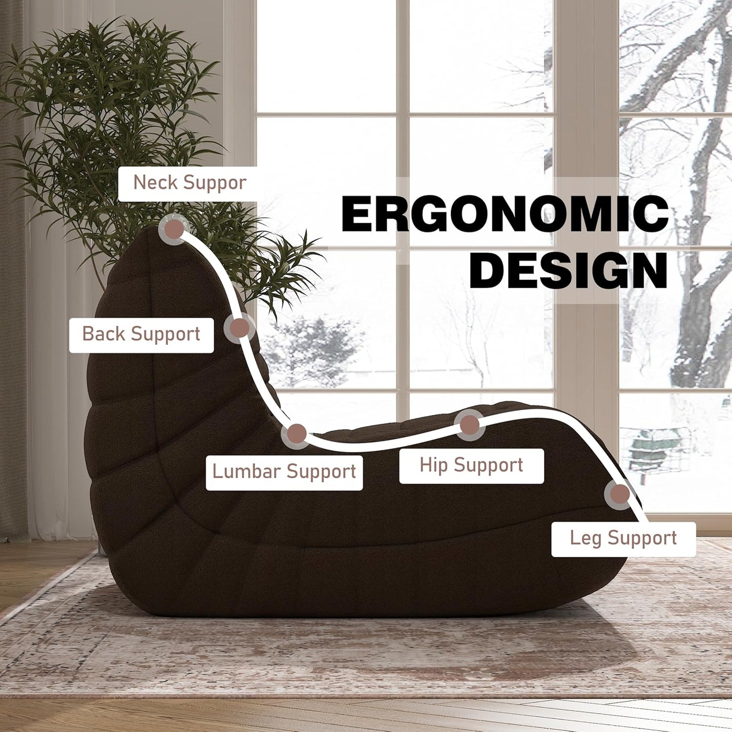Bean Bag Chair, Memory Foam Bean Bag Sofa Large Bean Bag Chair for Adults, Bean Bag Chairs for Teens with High Density Comfortable Foam, Memory Foam Lazy Sofa for Living Room, Bedroom (Coffee)