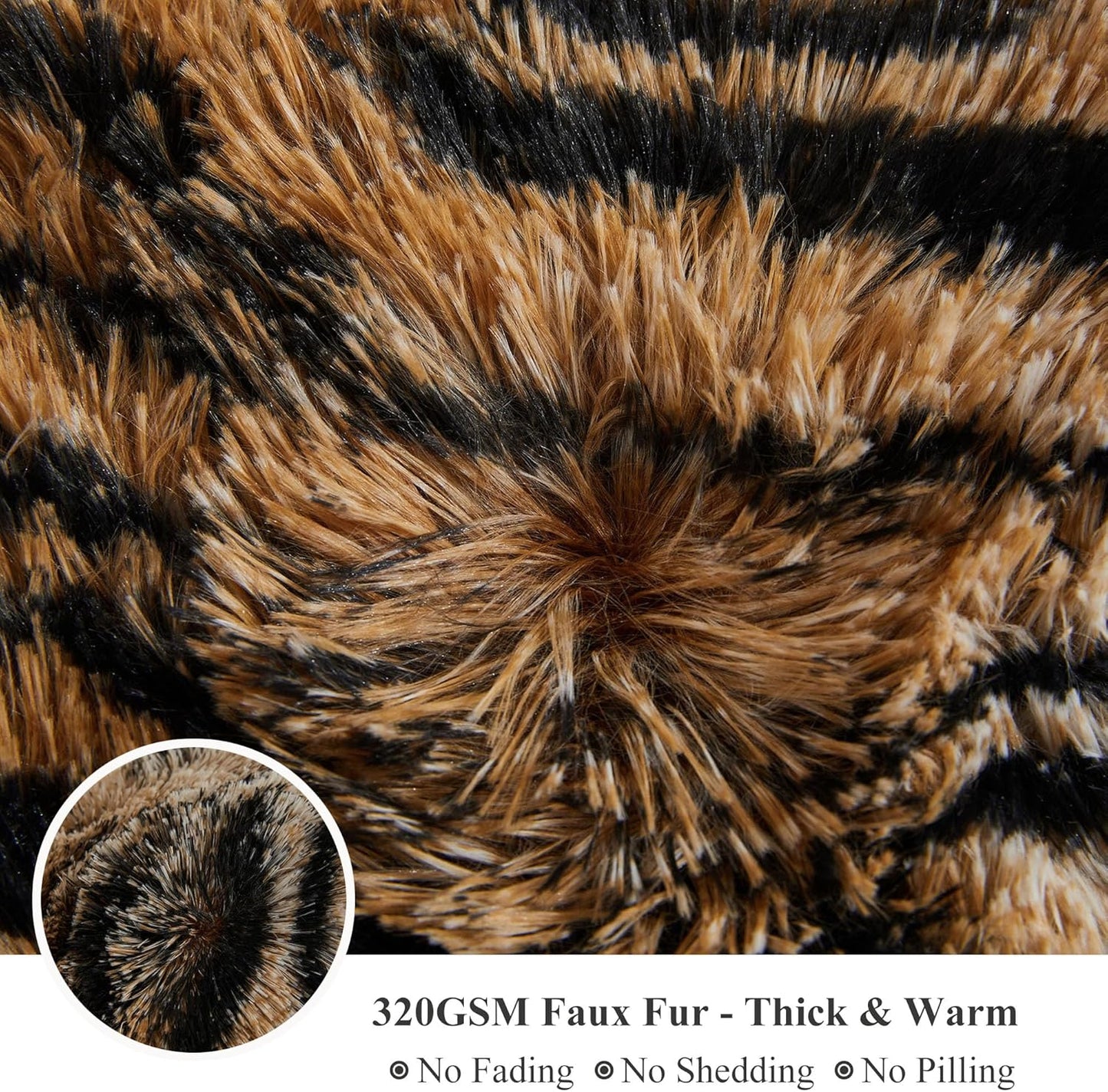 XeGe Luxury Faux Fur Throw Blanket, Soft 50x60 Tiger Print Fluffy Blanket Throw, Shaggy Plush Decorative Farmhouse Couch Blanket, Cute Furry Throw Fuzzy Blanket for Sofa Bed, Tiger Print Brown
