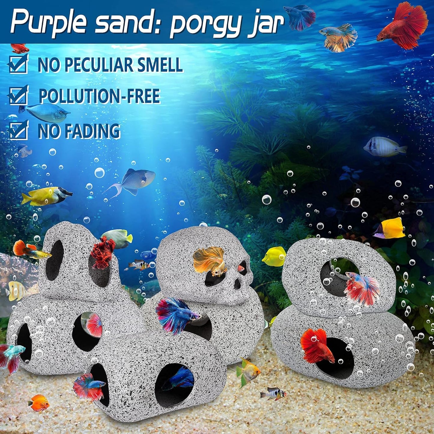 Ameliade Aquarium Decorations Cave Fish Tank Accessories Rock Decor for Shrimp Cichlid Hiding Breeding Small Fish Bowl Hide Decoration Betta Toys Hideout Stones House（Medium）