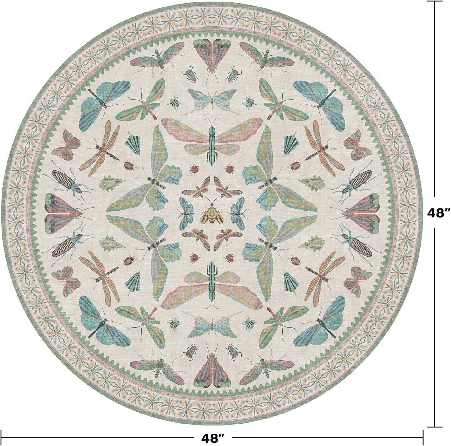 Cream Round Rugs 4ft for Living Room - Soft Washable Small Circle Throw Rugs for Kids Bedroom, Baby Nursery, Playroom, Reading Corner, Insect Stain Resistant Floor Carpet, Beige Green