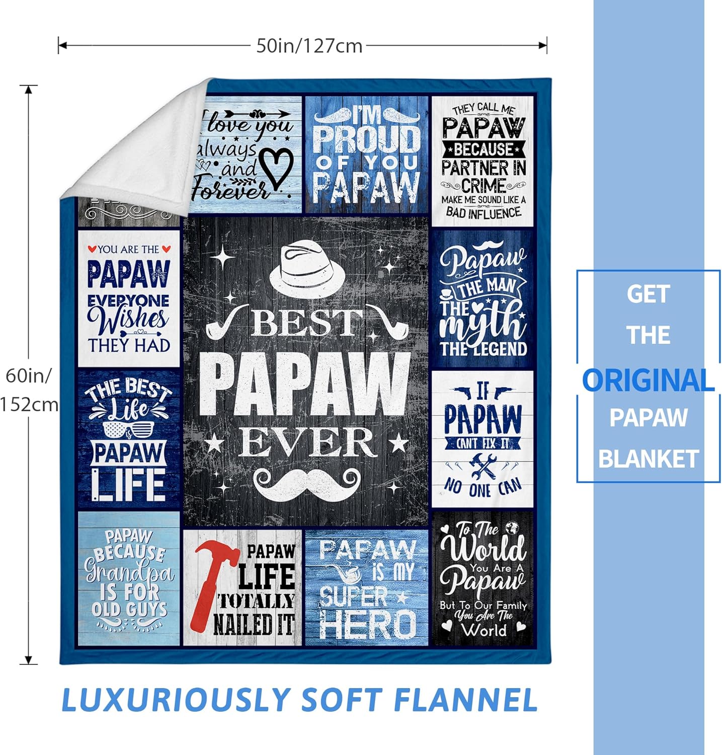 Papaw Gifts, Best Gifts for Papaw, Papaws Gifts from Grandkids Granddaughter Grandson, Papaw Birthday Gifts, Papaw Gifts for Grandpa, Papaws Gifts for Christmas Fathers Day Throw Blanket 80"x60"