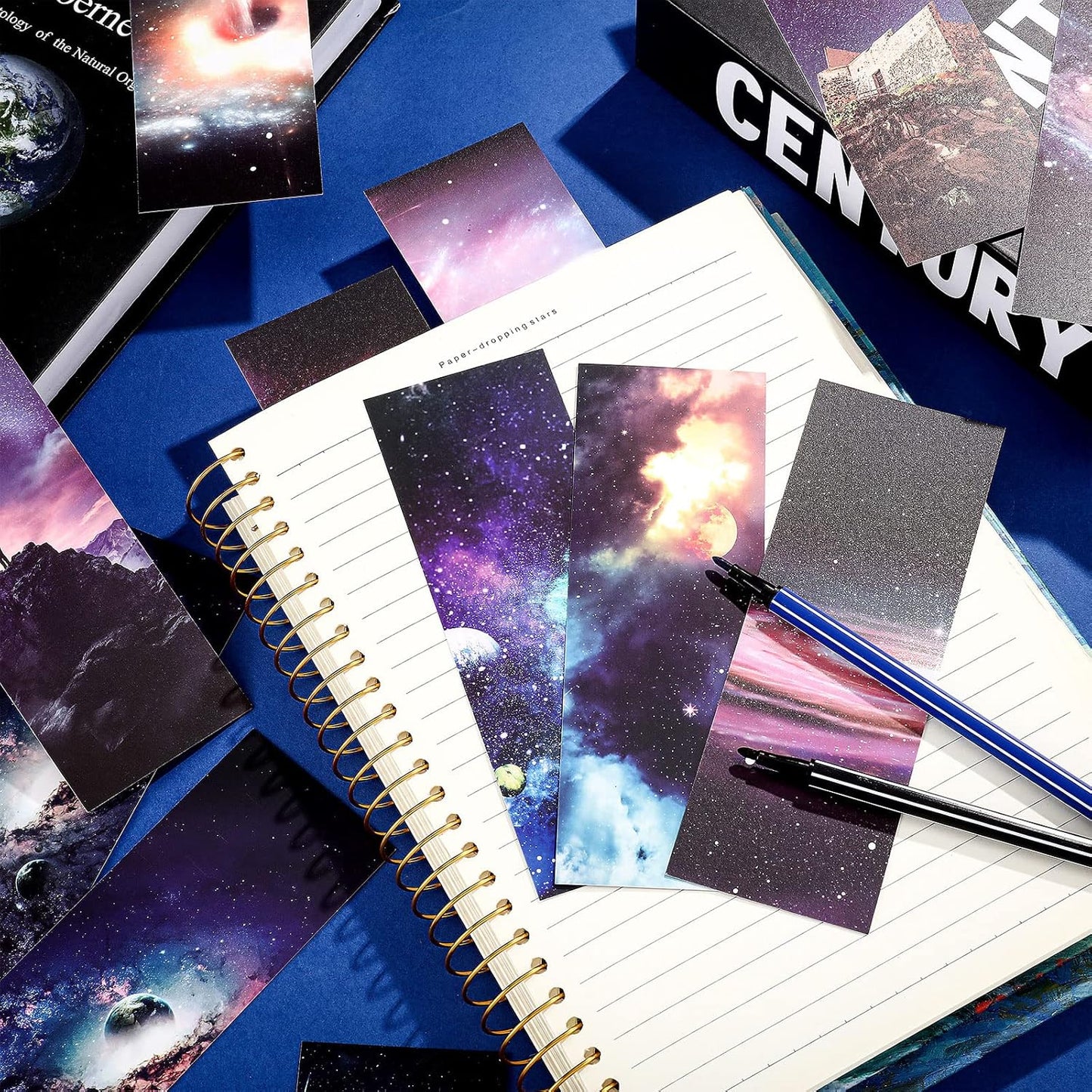 Chinco 120 Pieces Cool Space Galaxy Bookmarks Set for Kids 60 Design Kids Bookmarks Bulk for Space Galaxy Book Lovers Men Boys Classroom Students Gifts