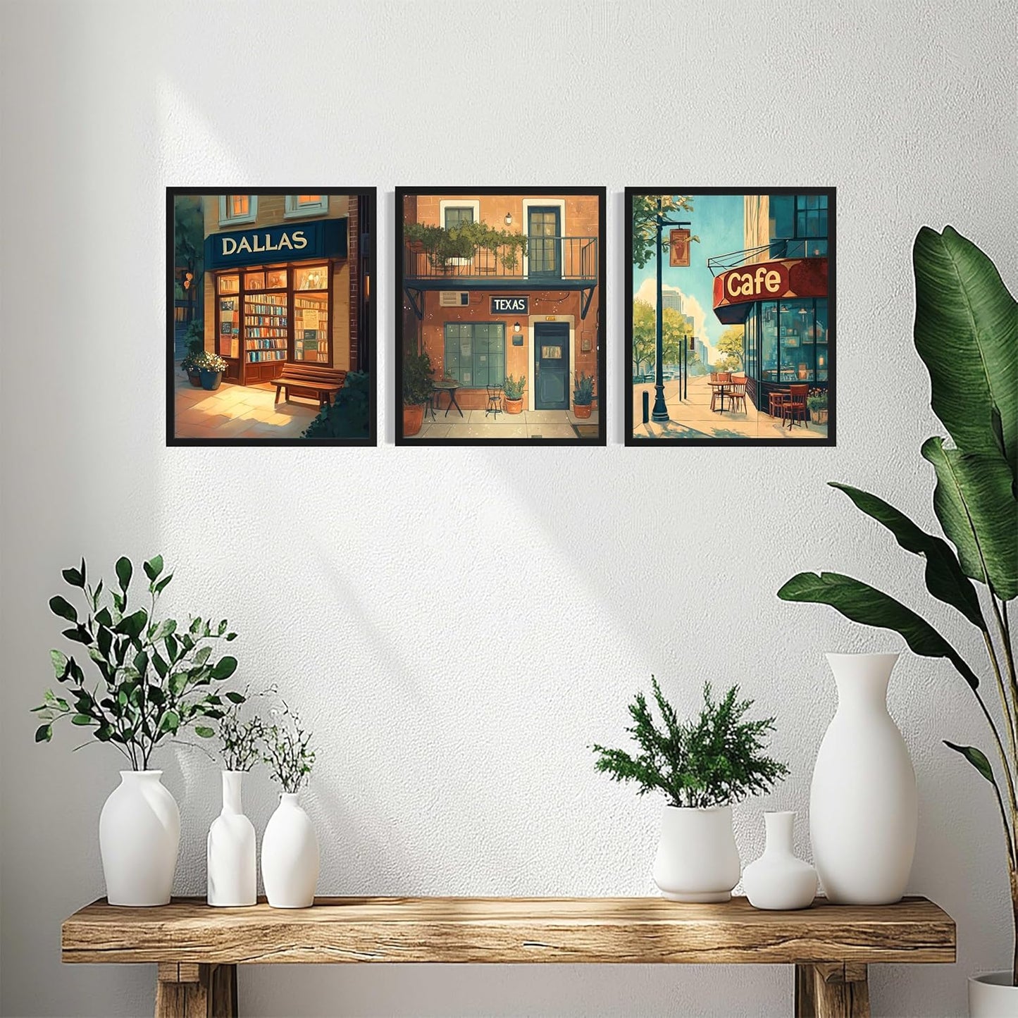 Dallas Texas Art Print Poster, (Set of 3) Vintage Cafe Bookstore Reading Books Wall Art Painting for Living Room Office Decor AAA15 (Dallas Texas, 8 x 10 inches (3 Panels), Unframed)