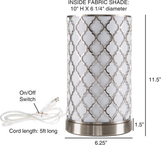 LED Uplight Table Lamp with Steel Finish, Fabric Overwrap, Laser Cut Quatrefoil Pattern and Included LED Light Bulb for Home Uplighting by Lavish Home