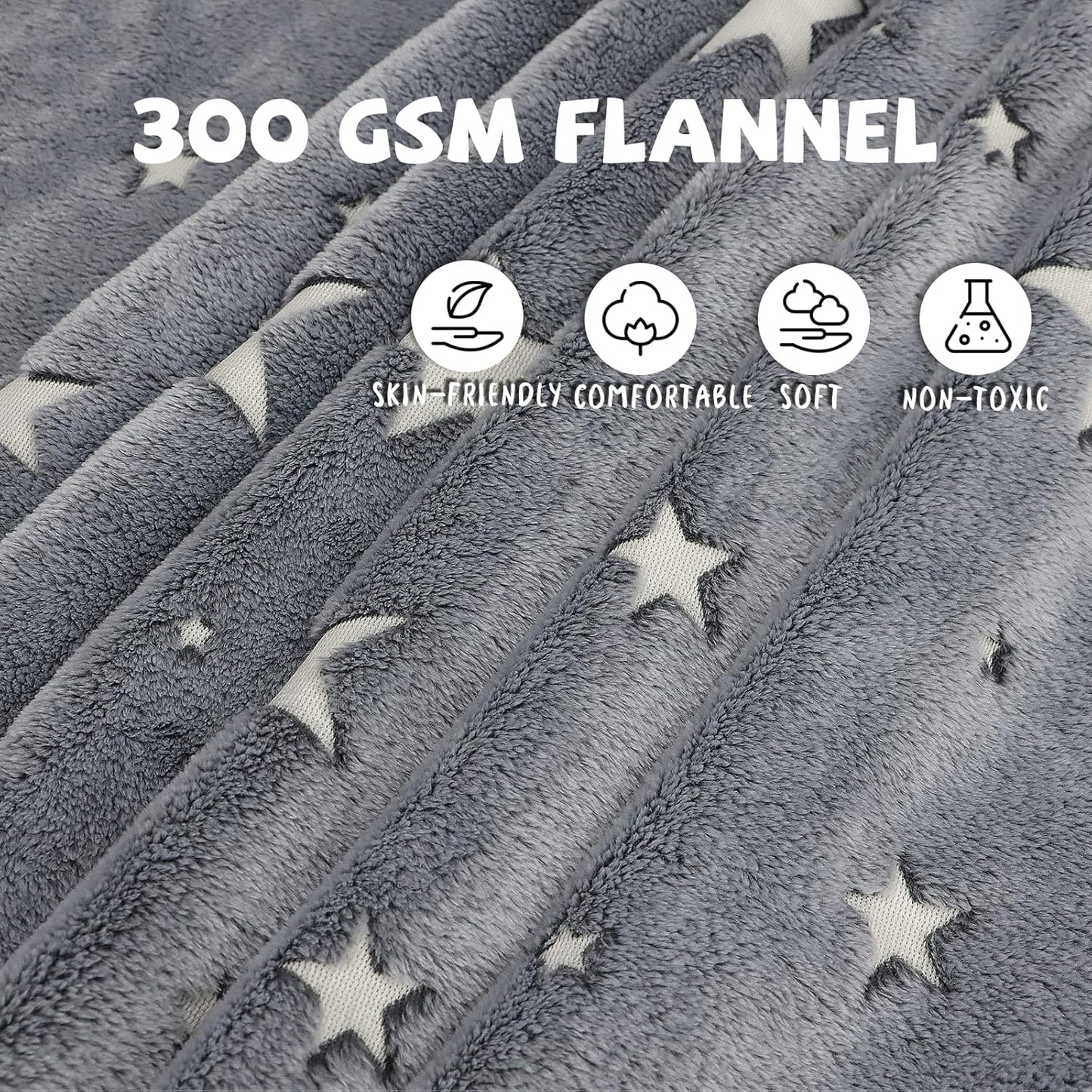 REXEO Glow in The Dark Star Space Blanket for Kids, Grey Cute Galaxy Throw for Boys Girls, Soft Flannel Toddler Blanket, Bedroom Room Decor, Birthday Gifts, 50" x 60"