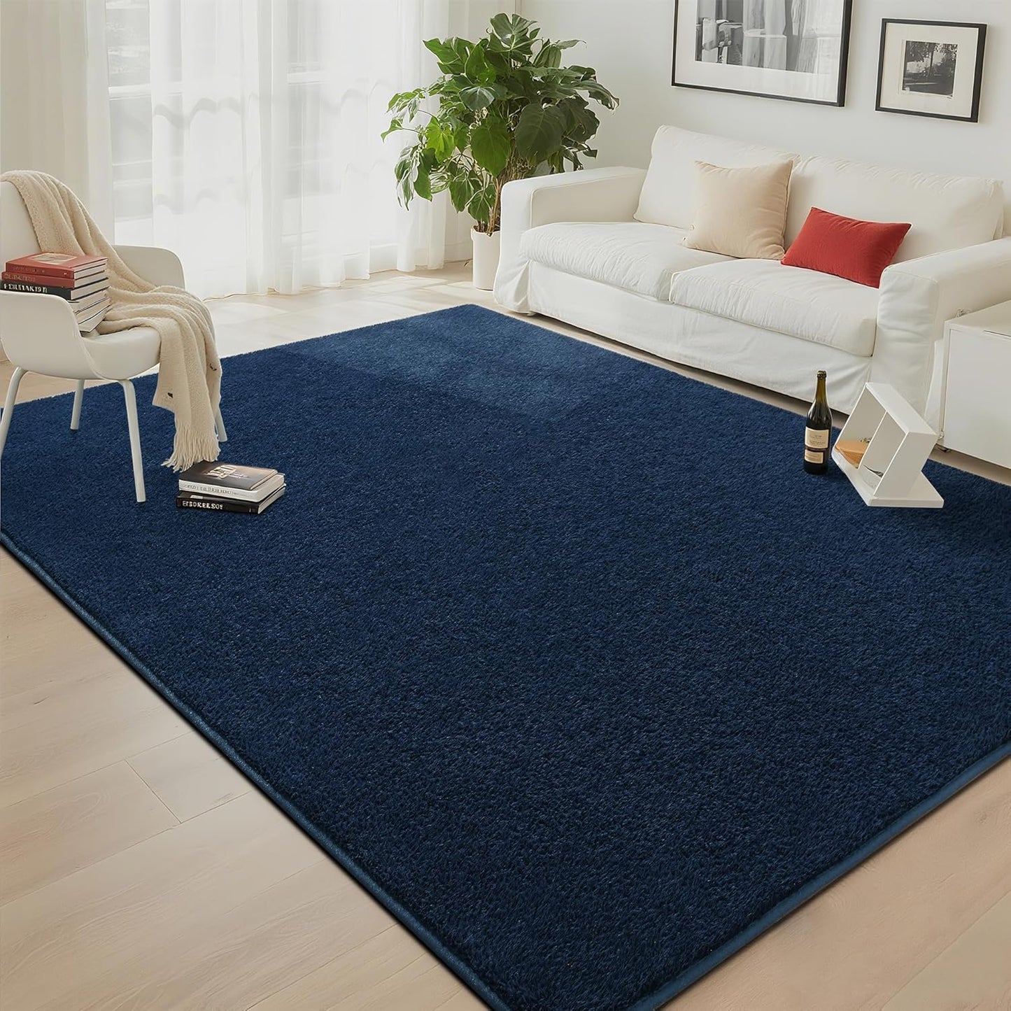Foxmas 5x7 Area Rugs for Bedroom Living Room, Navy Blue Soft Thickened Memory Foam Carpet, Non-Slip Washable Indoor Modern Minimalist Shaggy Rug for Boys Girls Dorm Home Decor