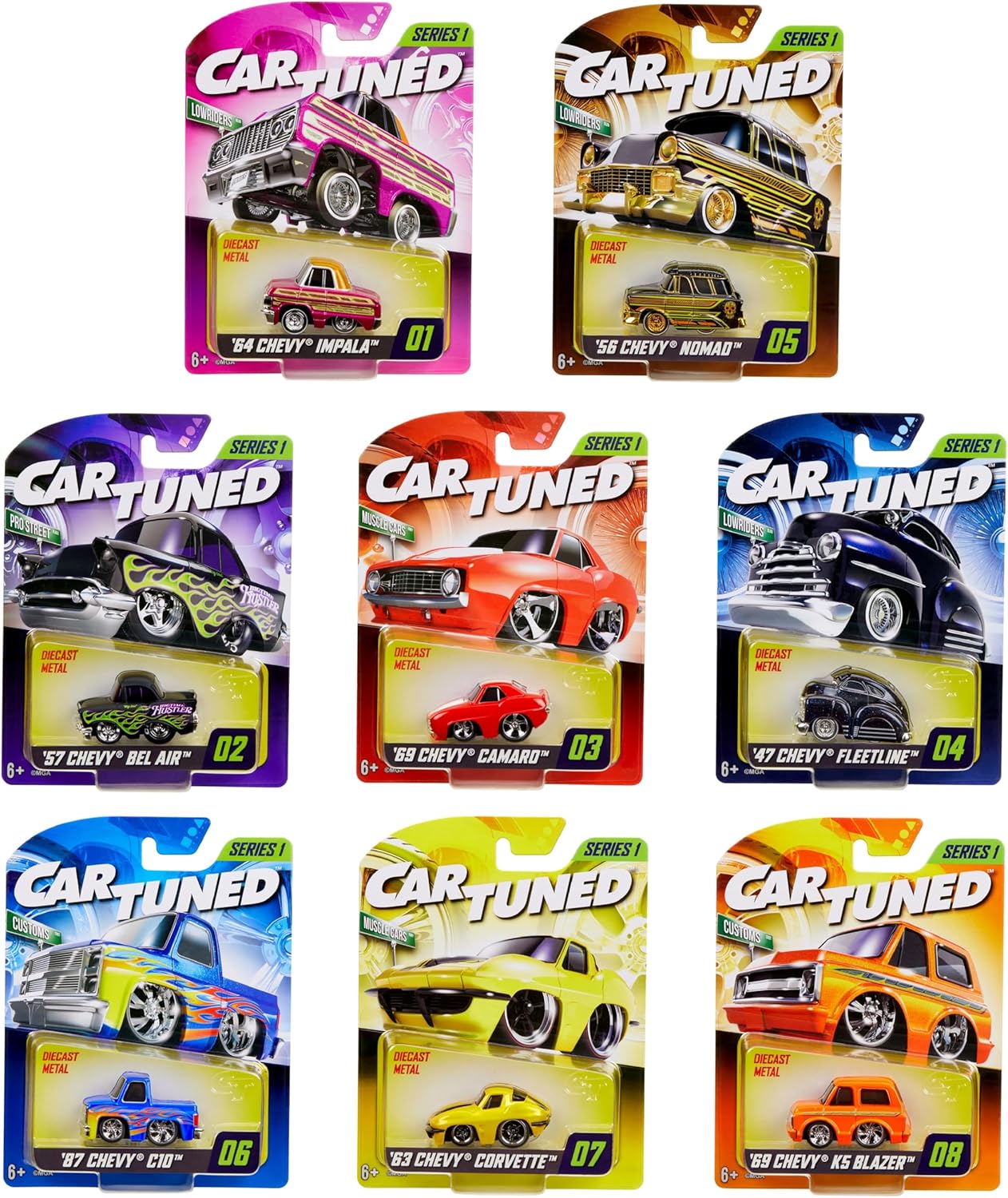 CarTuned Series 1-8 Pack, Diecast Vehicle, Ages 6+ Years