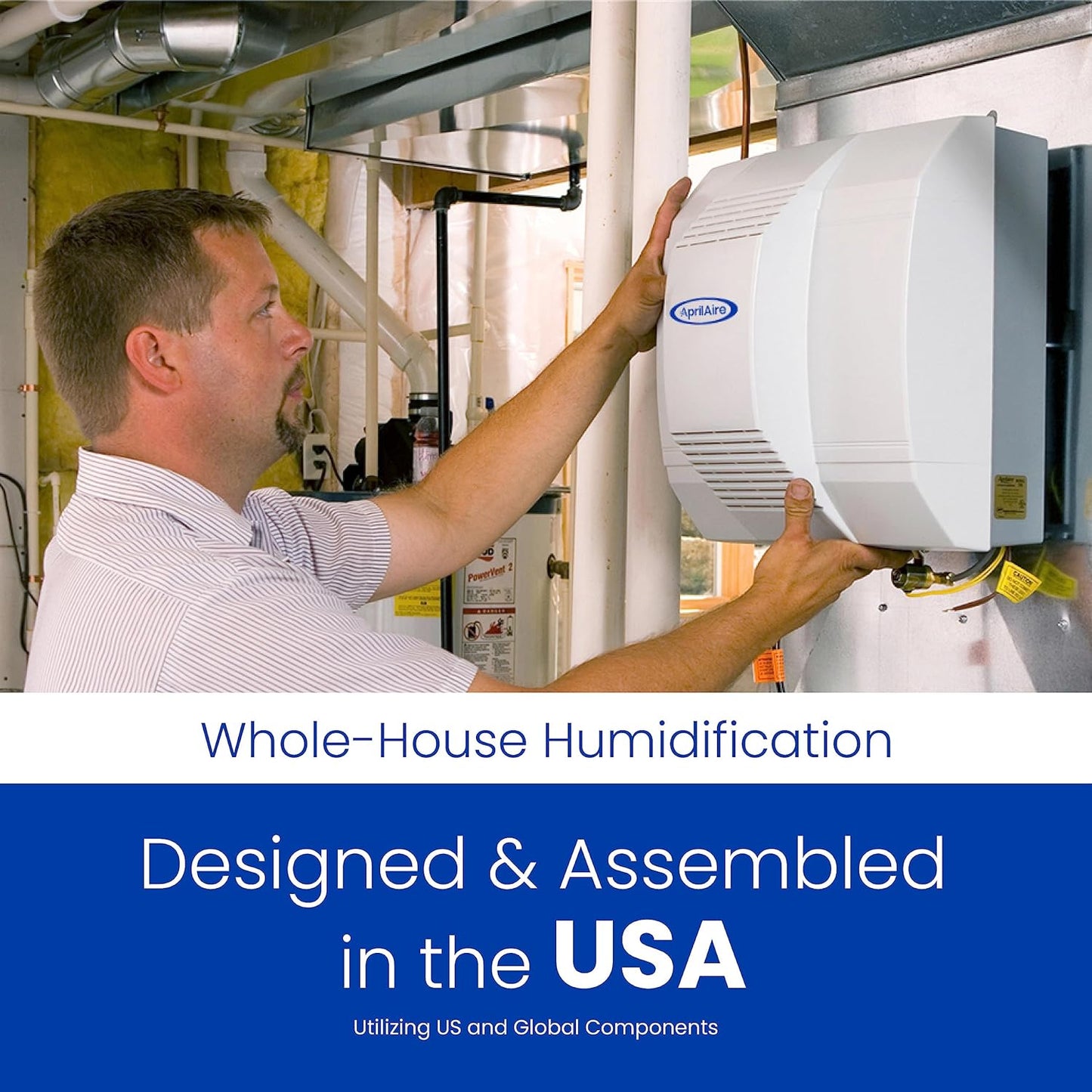 AprilAire 700M Whole-House Fan Powered Humidifier, Manual Control, Large Capacity, Up to 5,300 Sq. Ft., 18GPD, Gray