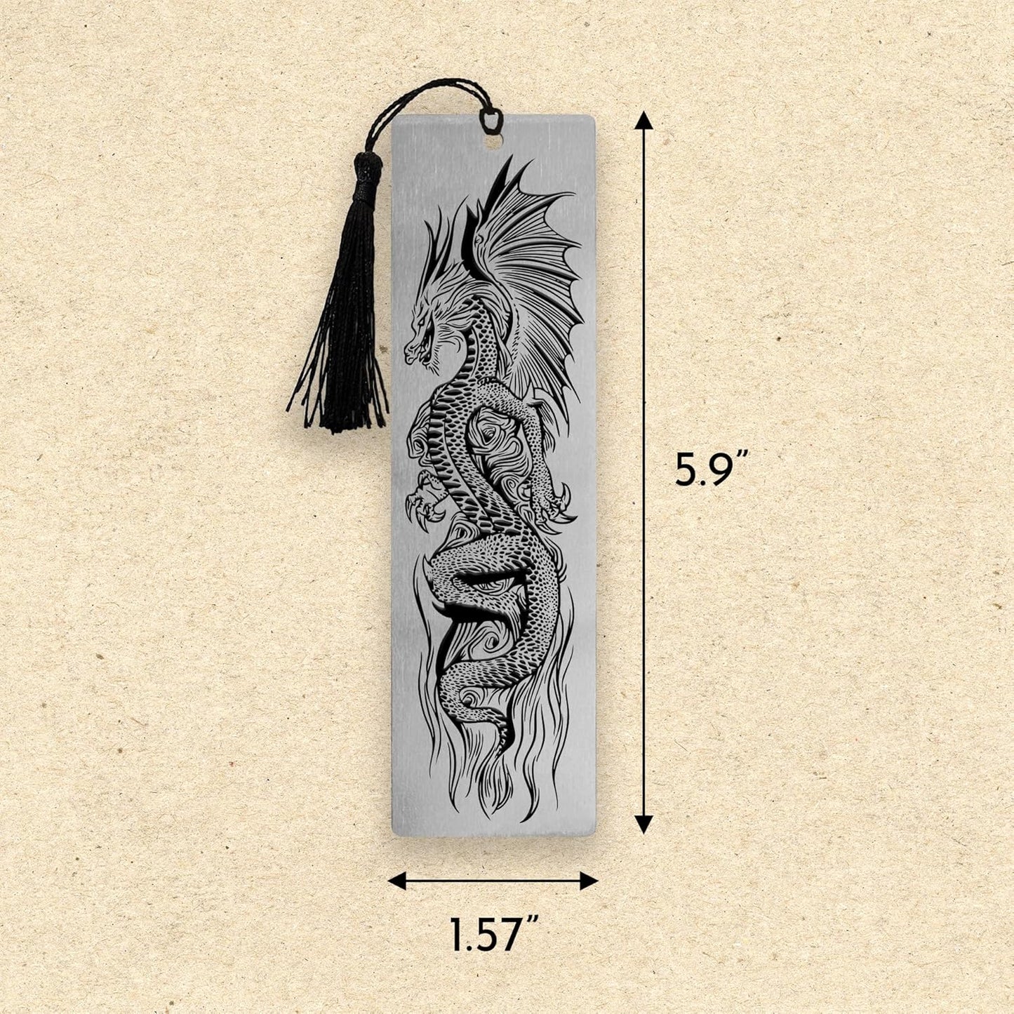 Stainless Steel Bookmarks – Set of 3 Featuring Dragon, Phoenix and Sword, 150x40mm, Laser-Engraved, Durable Metal, Perfect for Book Lovers & Unique Gift Ideas. Fantasy Series