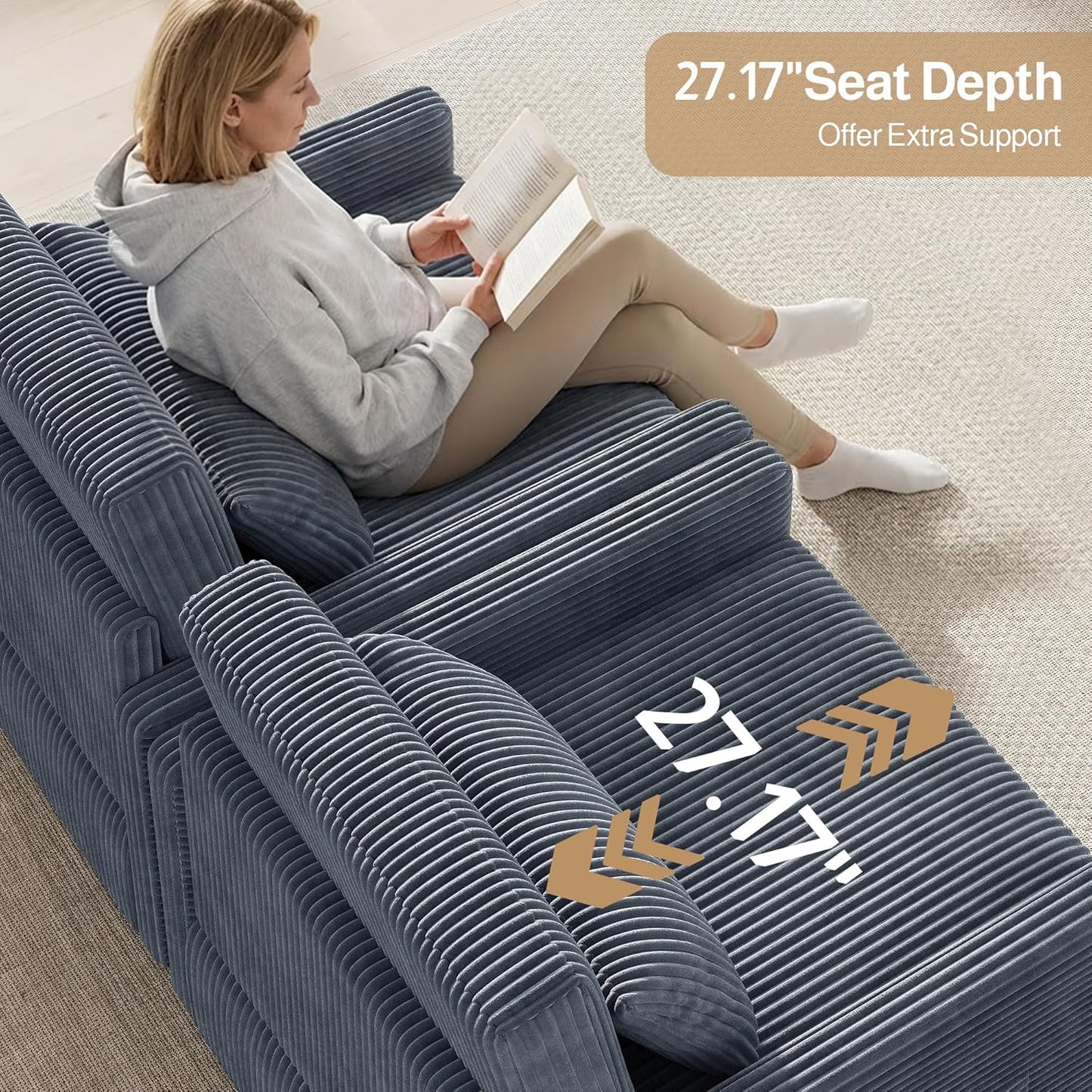 Ahomly 3 in 1 Pull Out Sleeper Chair, 75.2" Long Convertible Sofa Bed for Adults, Corduroy Armchair Chair Bed & Single Sleeper with Pillow for Dorm/Bedroom, Dark Grey