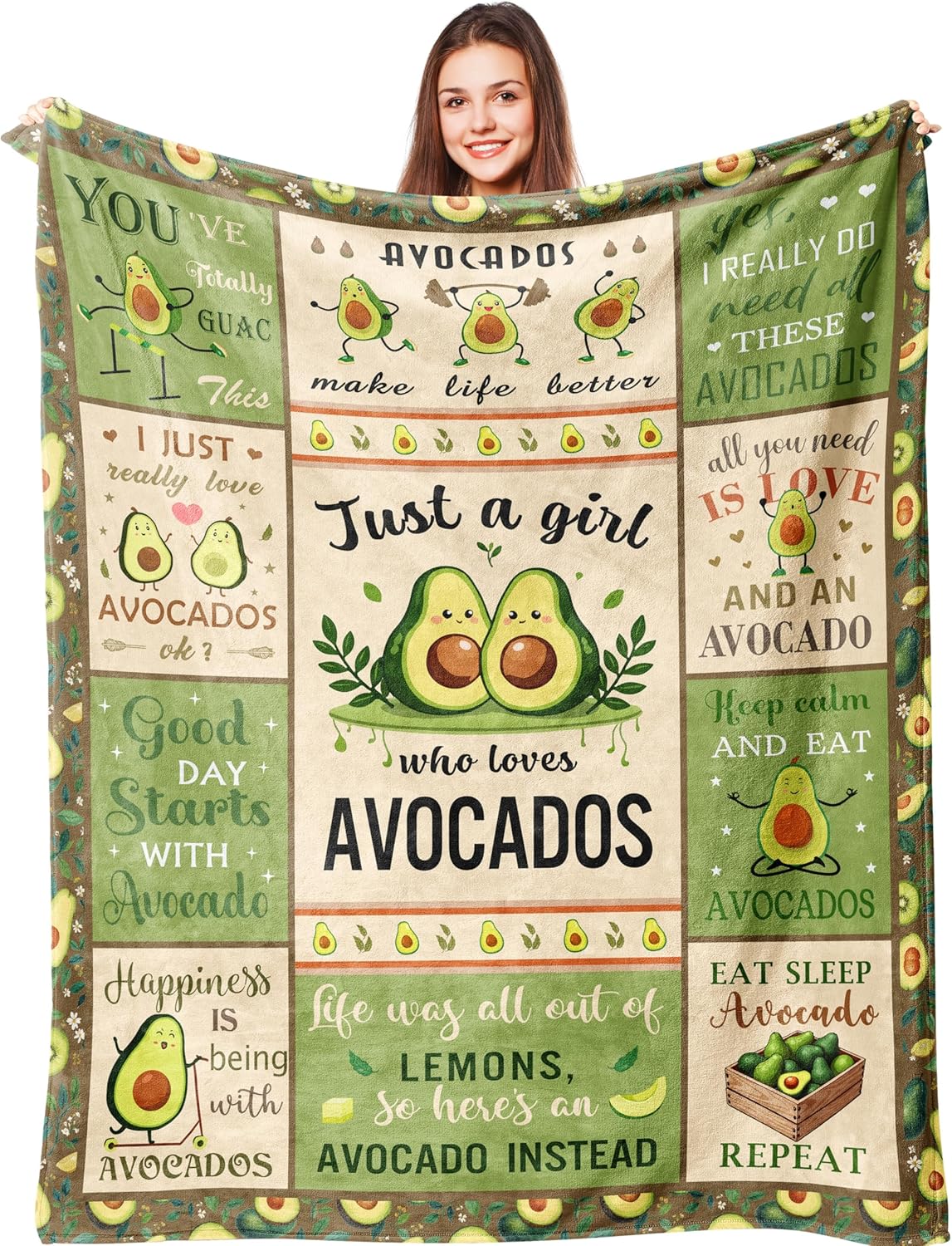 Lcobion Avocado Gifts, Avocados Gifts for Women Men Girls Boys AVO Lovers, Christmas Anniversary Birthday Avocado Gifts for Bedroom Living Room Decor, Just a Girl Who Loves Avocados Blanket 40"X 50"