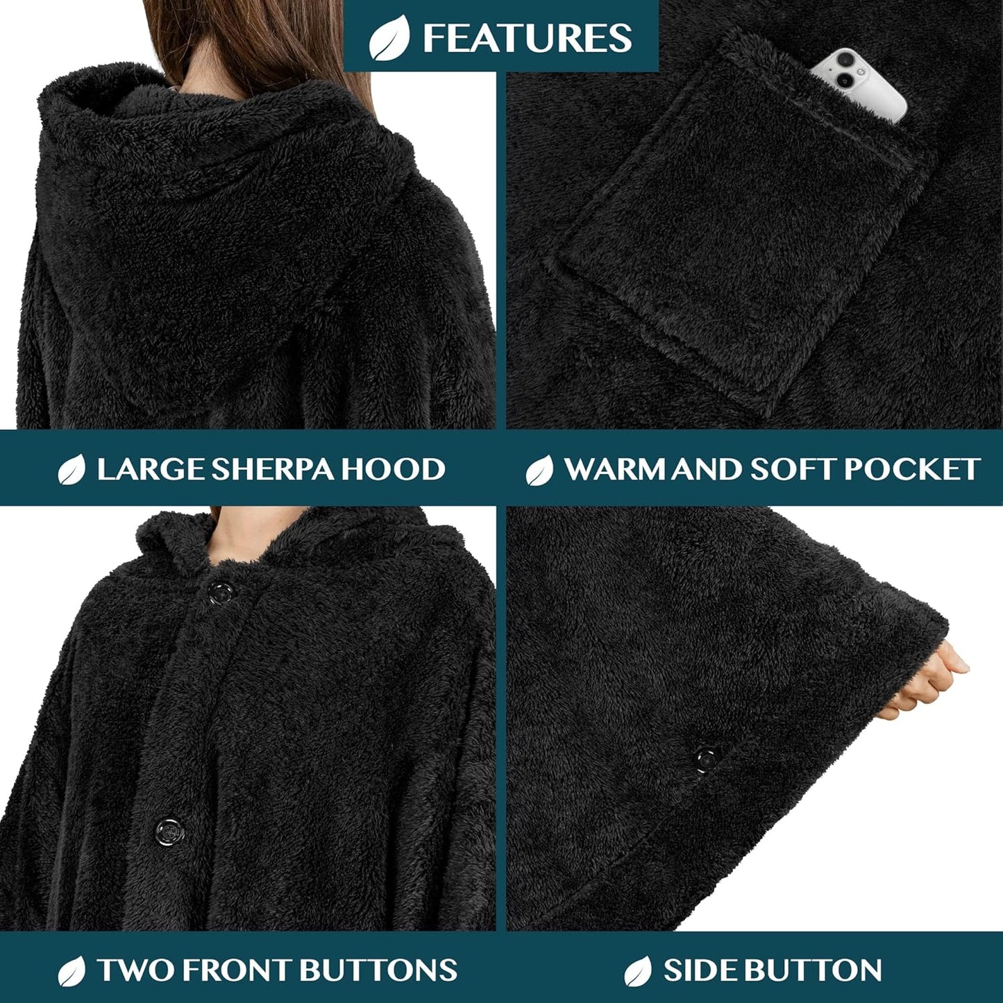 PAVILIA Angel Wrap Hooded Blanket Poncho, Wearable Blanket Throw Wrap Poncho for Women Adult, Cozy Fluffy Sherpa Shawl Cape