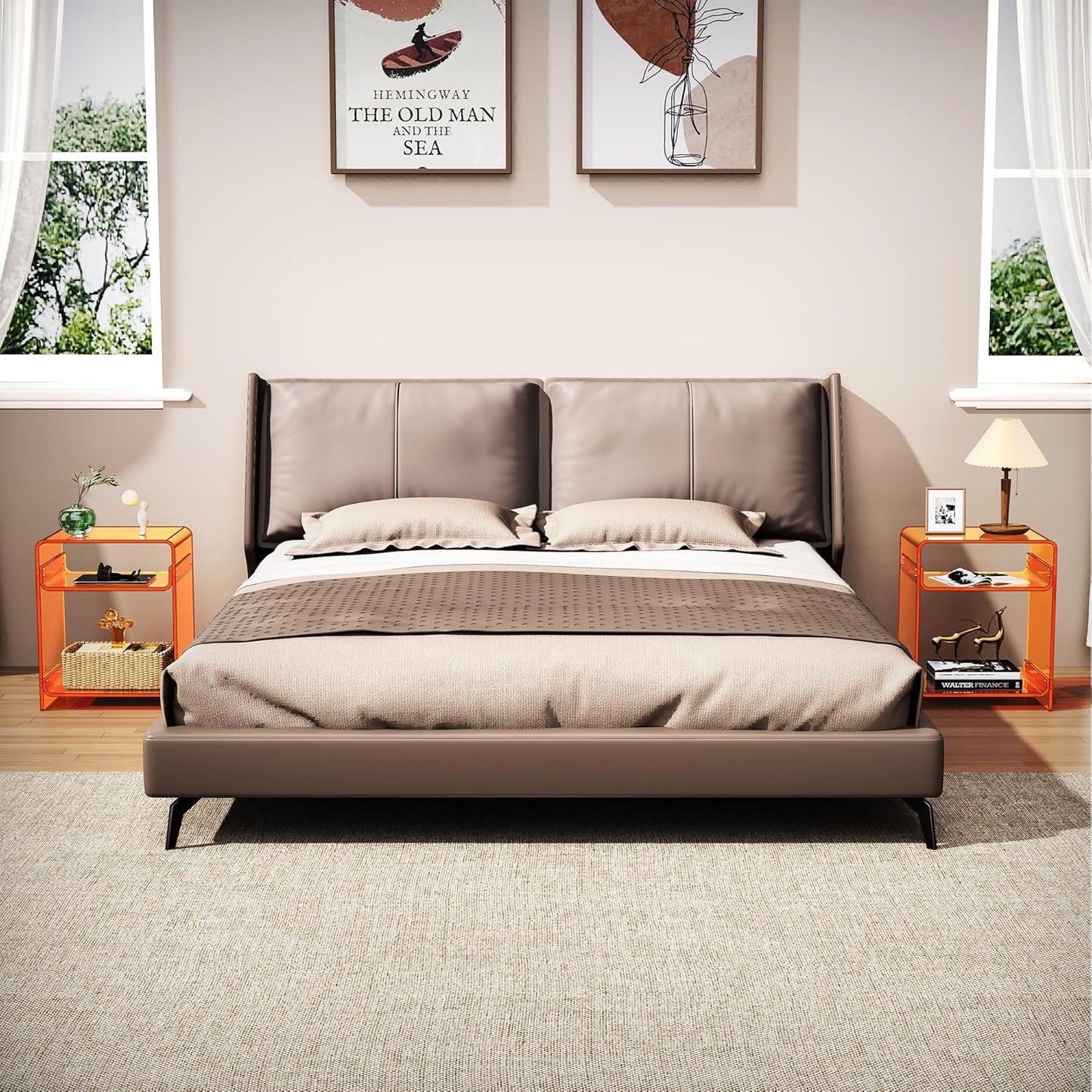 Acrylic End Table Record Player Table with Storage Shelf Clear Side Table Nightstand (Orange Double)