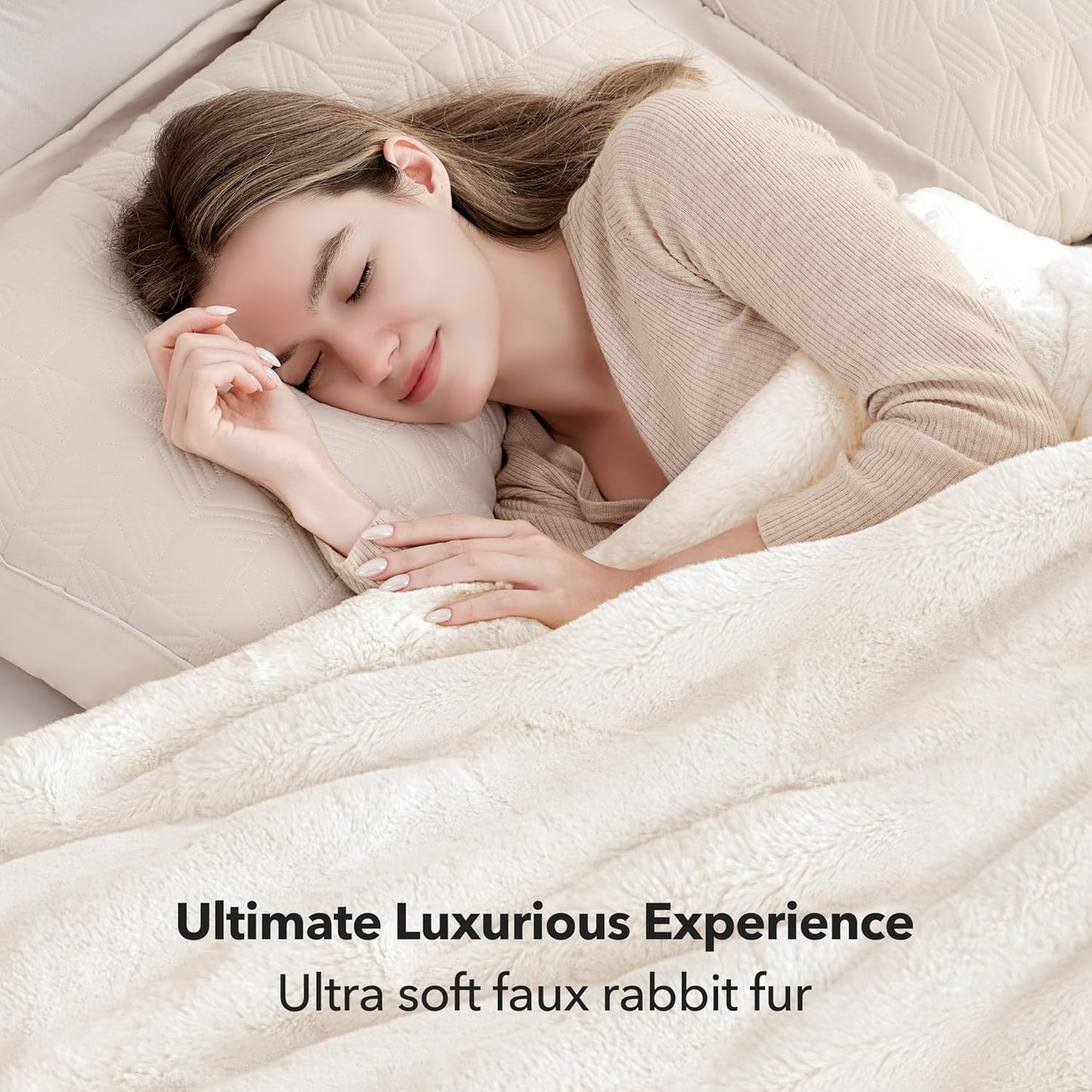 Touchat Luxury Faux Rabbit Fur Throw Blanket Twin Size for Couch,Super Heavy Warm Cozy Blanket for Sofa Bedroom Living Room,Ultra Soft Fluffy Reversible Plush Blanket for Home Decor Gifts,Cream White