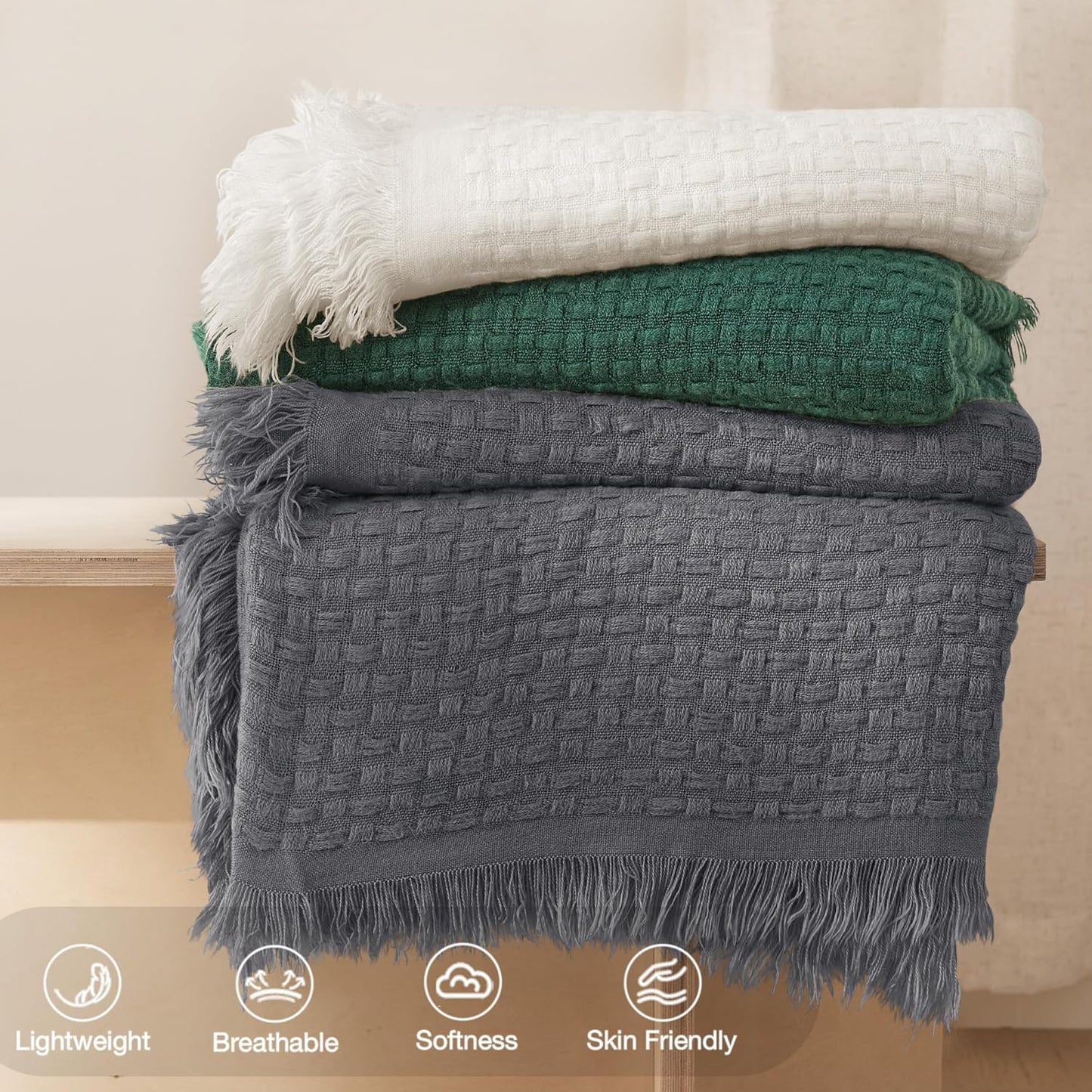 Exclusivo Mezcla Knit Throw Blanket with Fringes for Couch, Reversible Super Soft and Warm Woven Boho Throw for All Season, Home Decor, 50"x60", Dark Grey