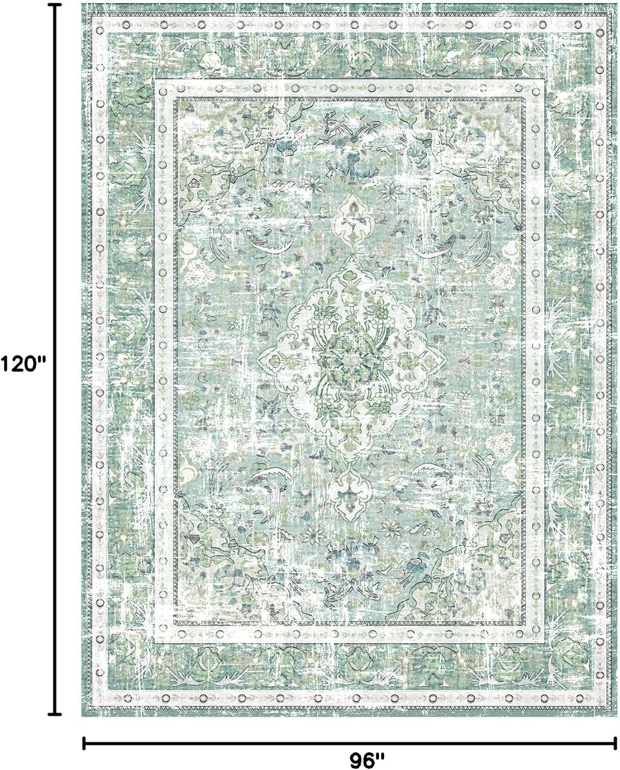 Vhong Boho Area Rugs Vintage Washable Modern Neutral Large Carpet Sage Green 8×10 High Traffic Rugs for Dinning Room Living Room Bedroom Farmhouse Non Slip