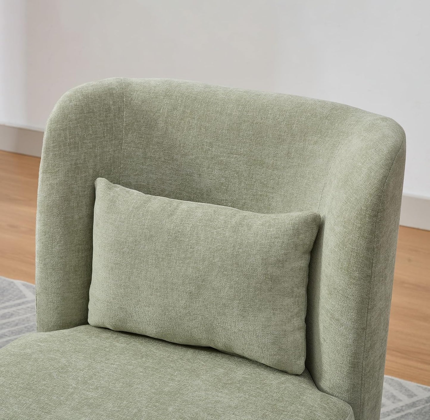 Modern Swivel Accent Chair 25.2 "Wide Chenille Upholstered Armless Sofa Chair with Pillow, 360° Swivel Reading Chair with Metal Base for Living Room Family Room Bedroom Lounge Area, Office, Pale Green