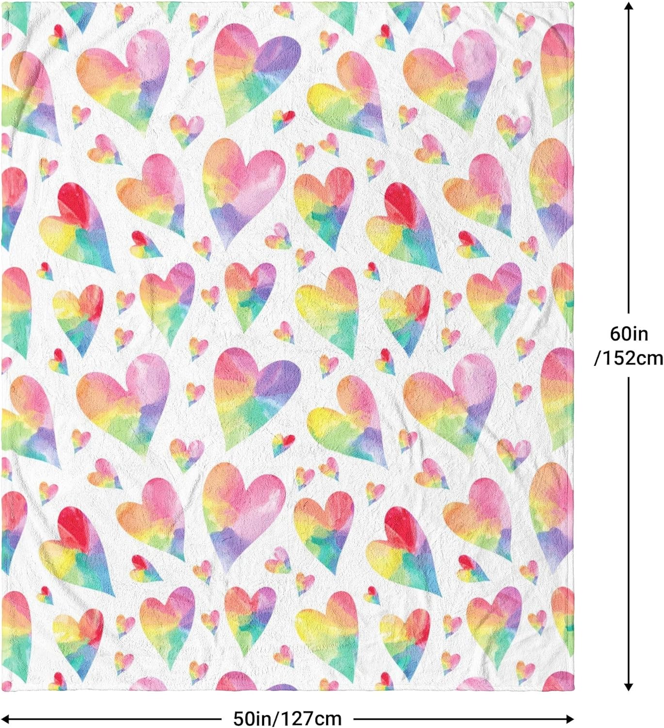 Love Heart Throw Blanket for Couple - Colorful Rainbow Heart Pattern Soft Flannel Fleece 40x50 Inches
