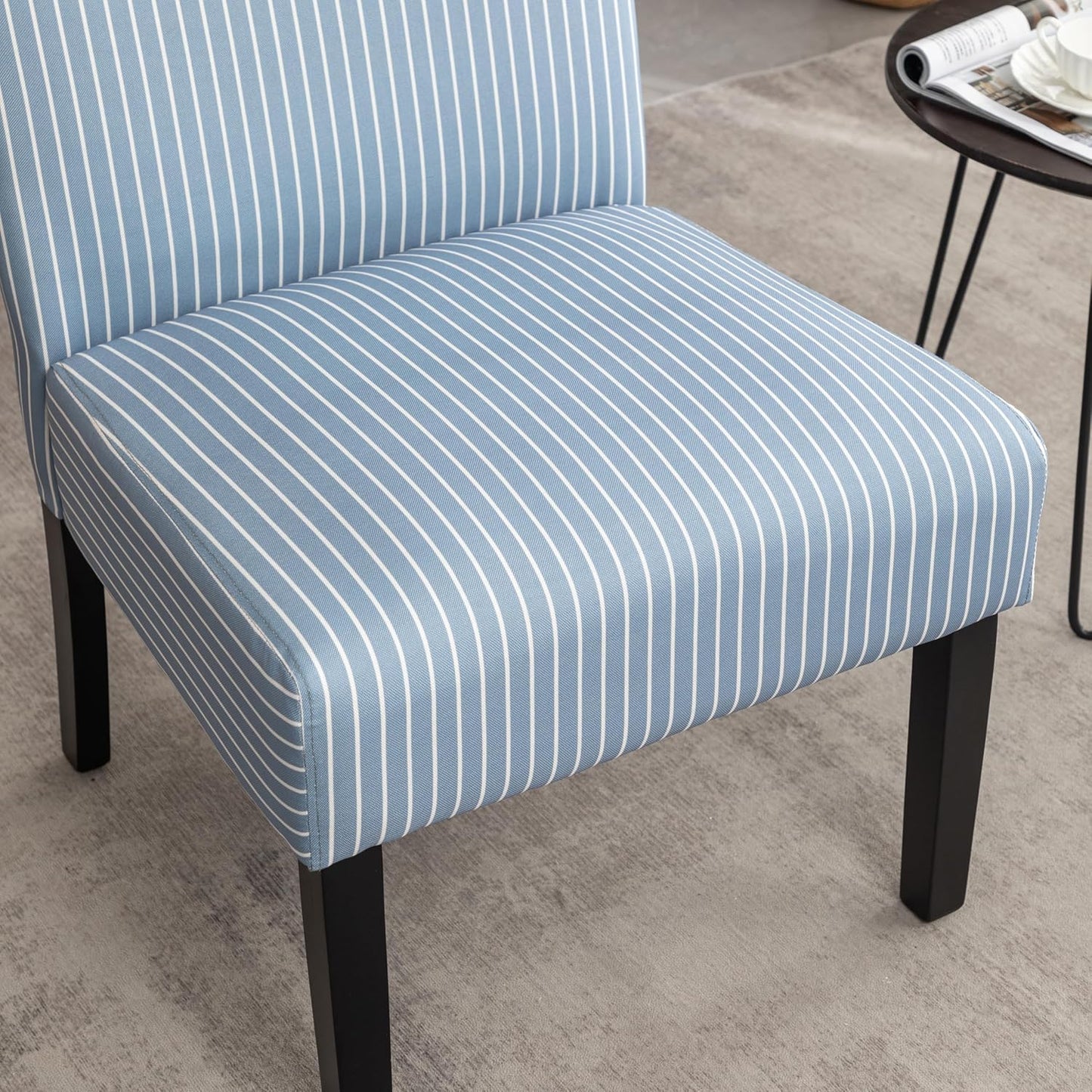 Roundhill Furniture Botticelli Blue Stripe Upholstered Slipper Accent Chair