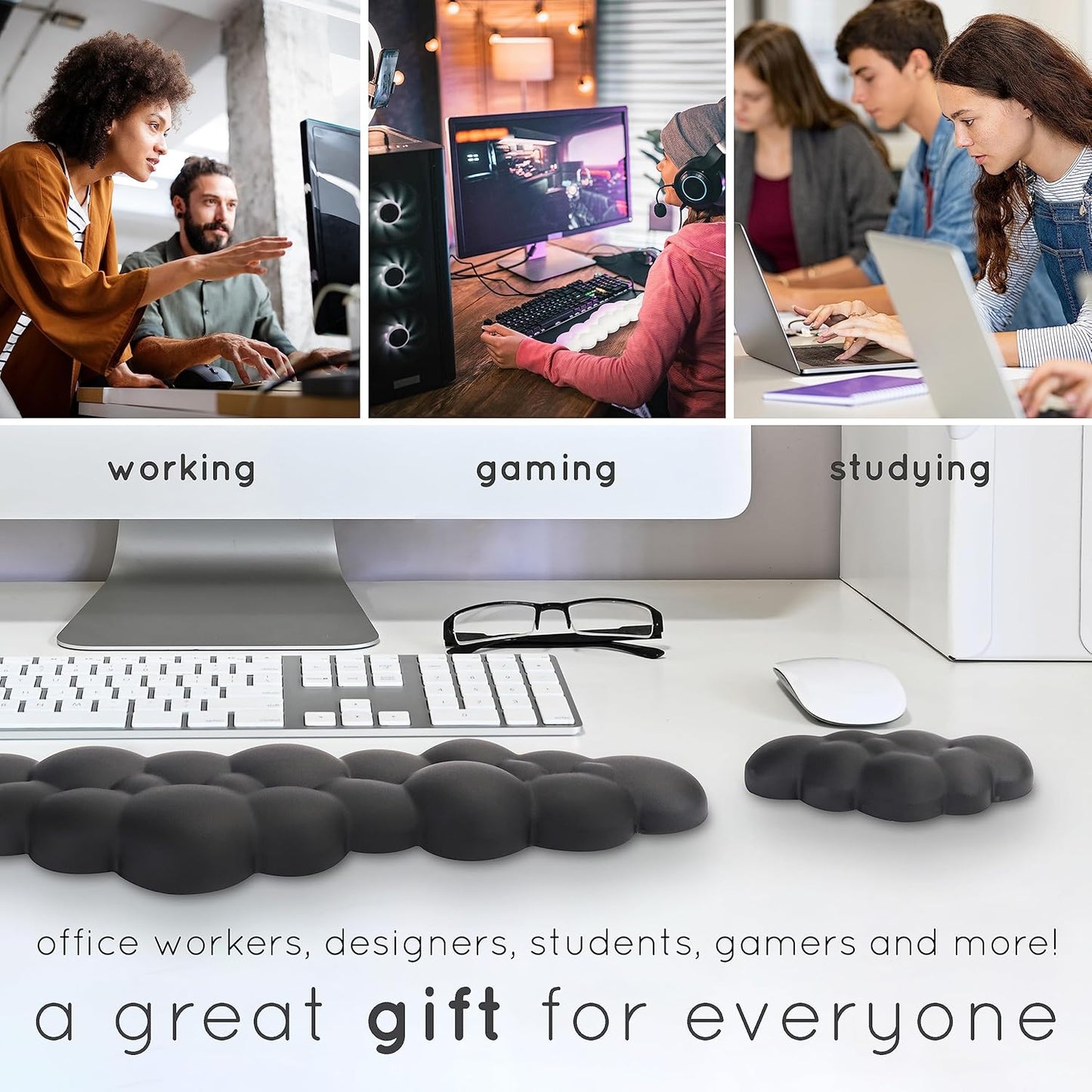 Qloud Cloud Wrist Rest Keyboard Wrist Rest for Computer Keyboard Pad, Cloud Keyboard Wrist Rest, Wrist Pad for Keyboard, Memory Foam, Non Slip Base, Comes with Mouse Pad - White