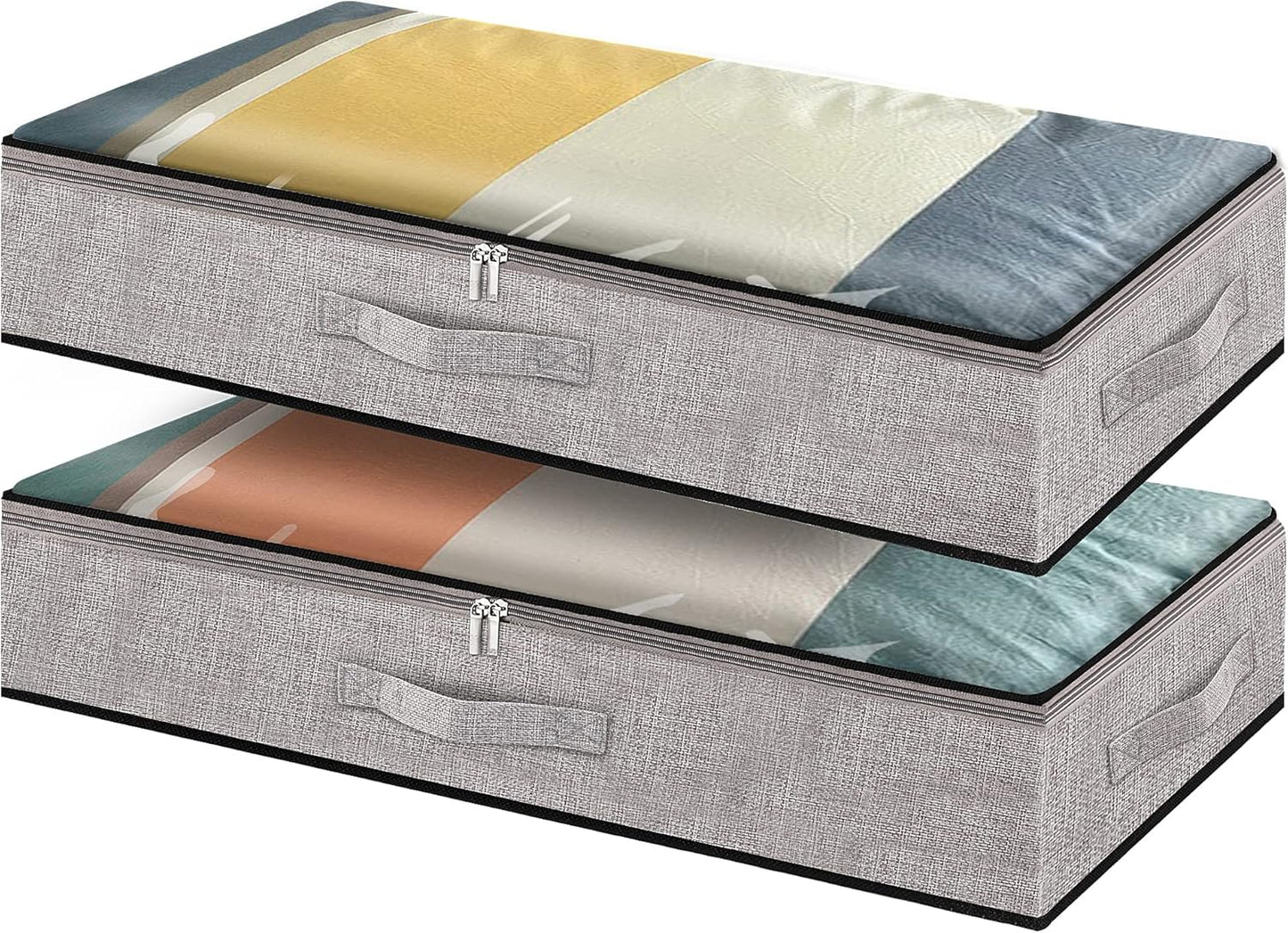 Underbed Storage Containers, Underbed Clothes Organizer Bins with Sturdy zipper, Foldable Under the Bed Storage Bags for Organizing Clothes, Shoes, Blankets, Quilts, Toys, 2 Pack Grey