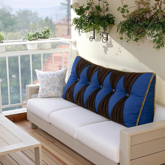 Triangular Reading Pillow Wedge Headboard for Sitting in Queen Bed Backrest Support, Daybed Wall Cushion Positioning Pillow Velvet Cover Blue