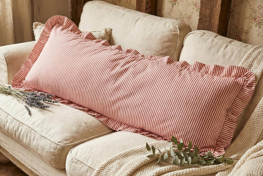 Tegeme Set of 1 Ruffled Body Pillow Cover 20"x54" Red and White Striped Decorative Pillowcases Boho Cute Soft Polyester Cotton Farmhouse Cushion Cover for Bed Sofa Living Room Decor