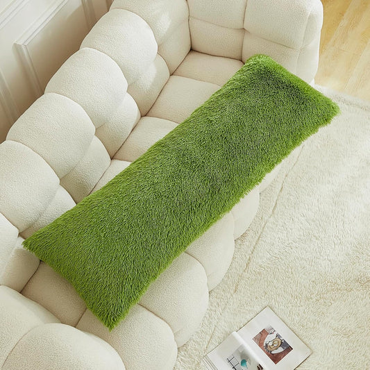 Uhamho Body Pillow Cover Large Fluffy Shaggy Lumbar Full Body Pillowcase 21 x 54 Inches Soft 1 Pack Modern Home Decorative Zipper Closure, Apple Green