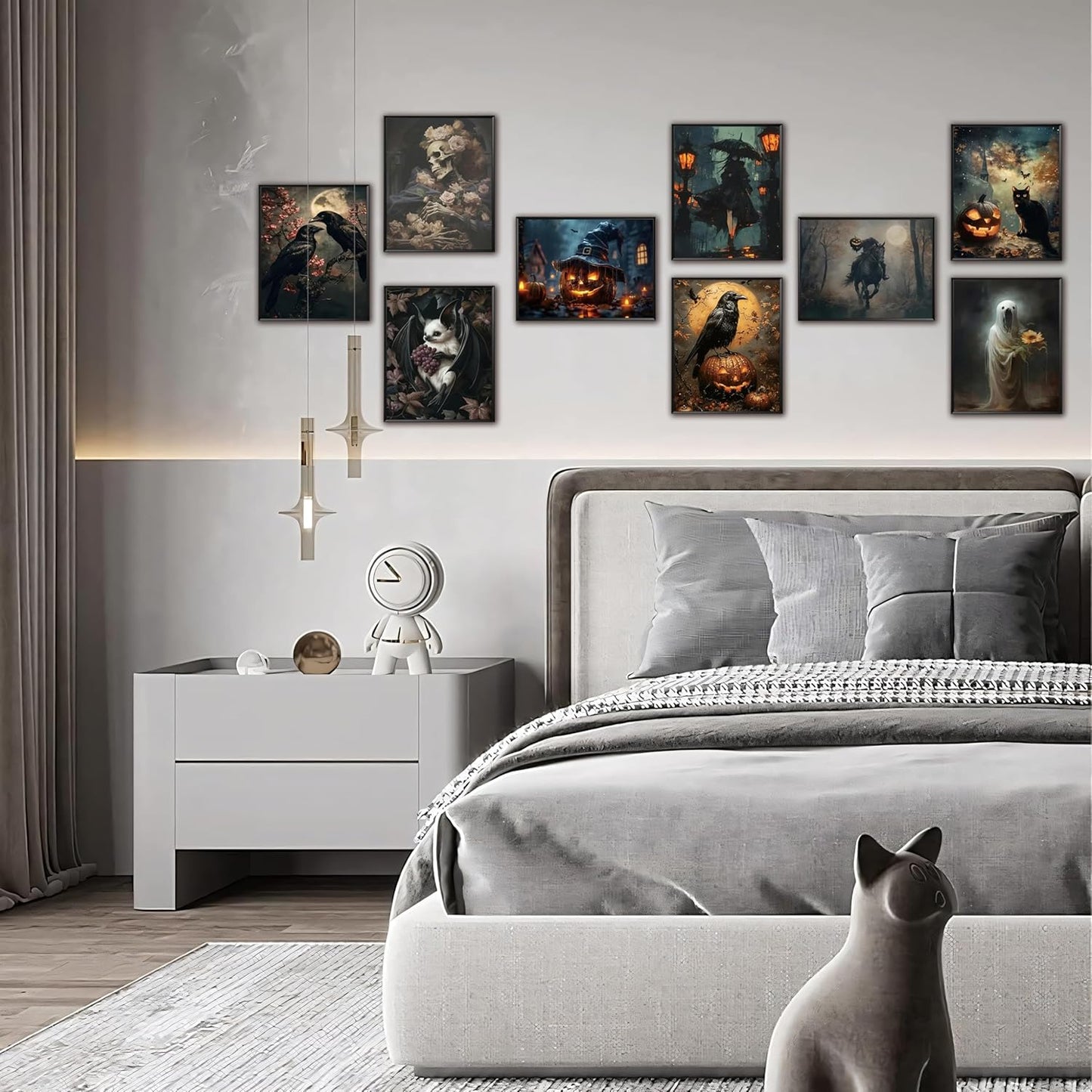 ARKZSHO Halloween Wall Art Canvas Prints Set of 9, Dark Academia Wall Decor Painting, Gothic Spooky Aesthetic Picture for Gallery Living Room Bedroom Office Decor 8x10 inch Unframed